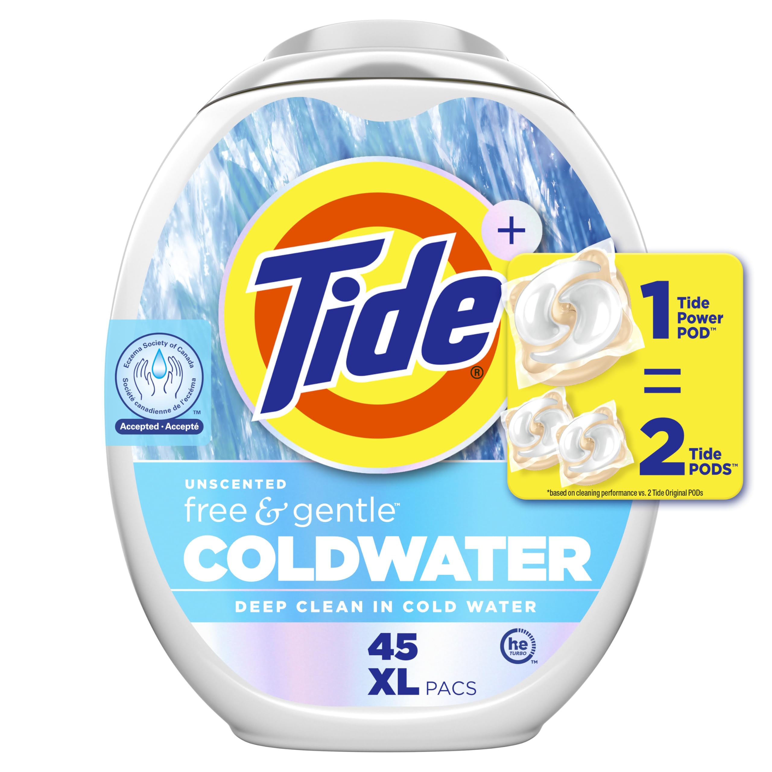 Tide PODS Free and Gentle Coldwater Laundry Detergent Pacs, Hypoallergenic Laundry Detergent Pacs, 45 Count