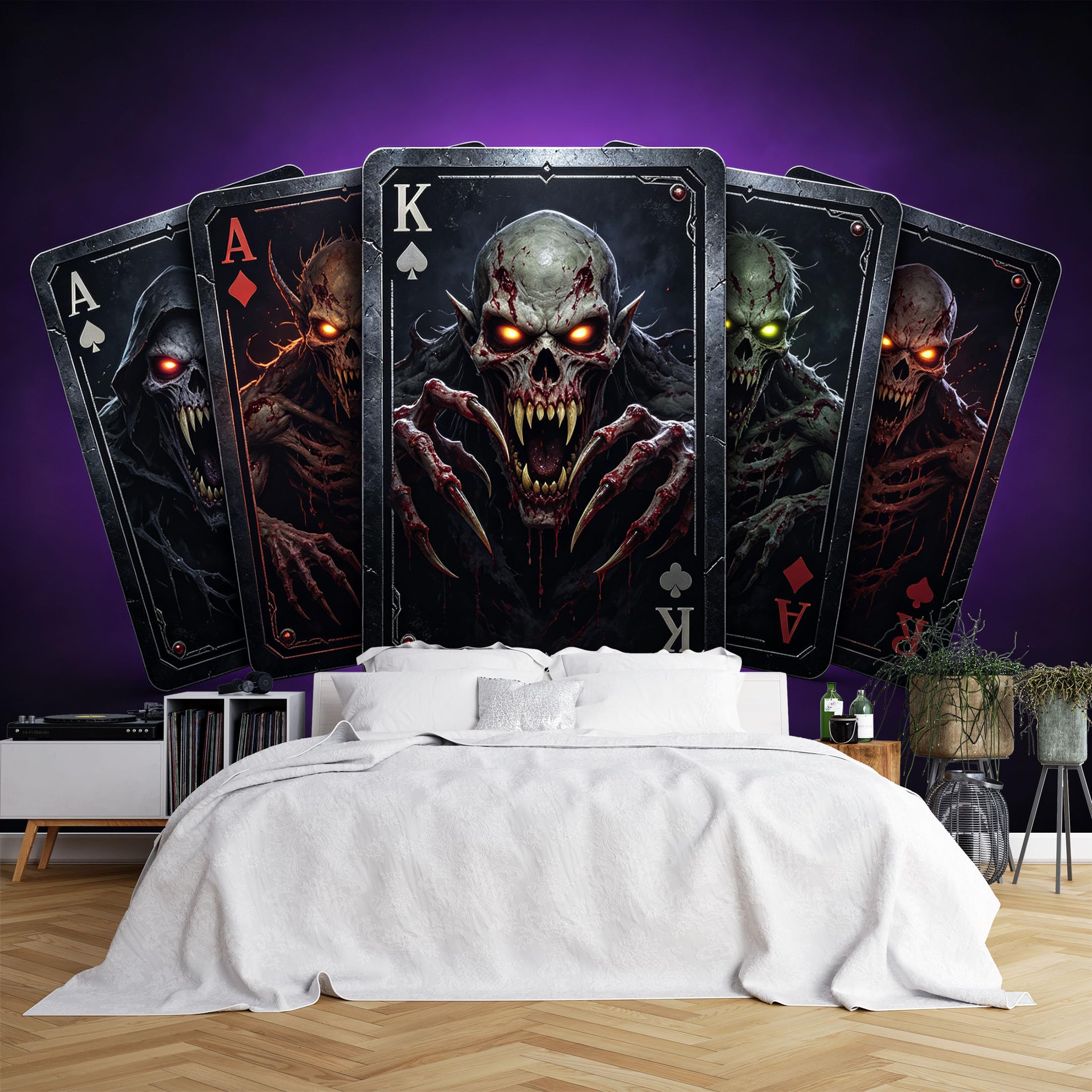 Lcythiazole Ch260615128 Custom Size Wall Murals Horror Demon Skull Playing Cards Gothic Art Wall Murals Hd Dark Pattern Wallpaper Wall Covering Fabric Self-Adhesive Removable Wallpaper For Bar Room