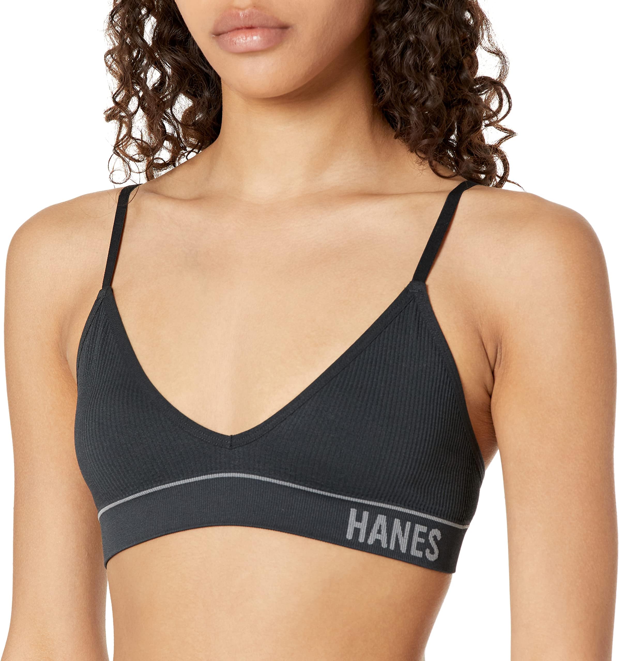 Hanes Women's Originals Seamless Triangle Rib Bralette, Soft Ribbed Bras, ComfortFlex Fit Bra Bra (Pack of 1)