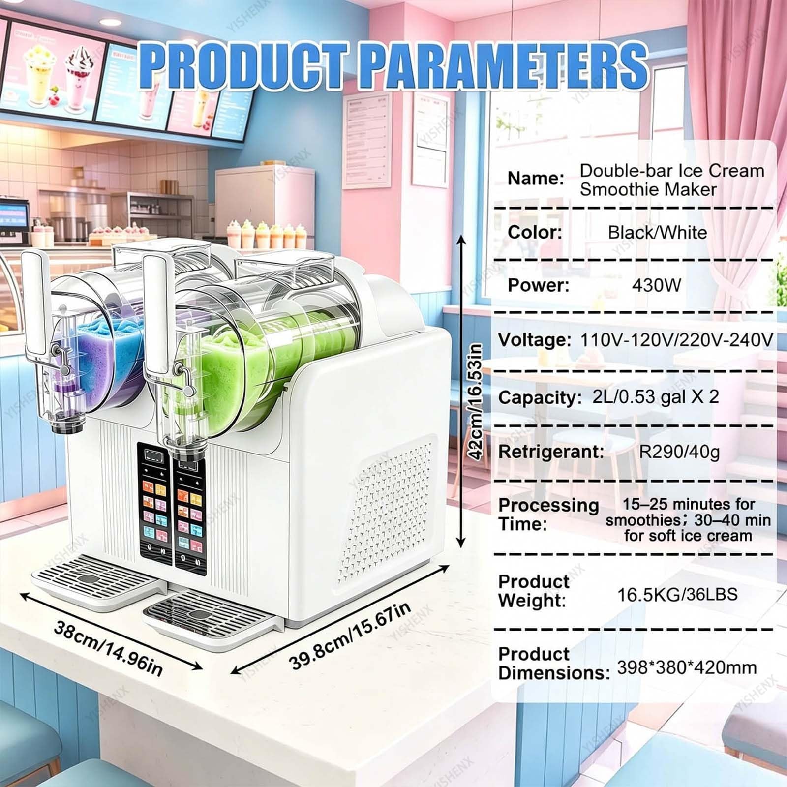 Máquina Comercial Para Granizados, Dispensador De Bebidas Congeladas Con Doble Depósito Y 7 Programas Preestablecidos, Enfriamiento Rápido De 430 W, Para Cocinas Domésticas, Bares(Black)