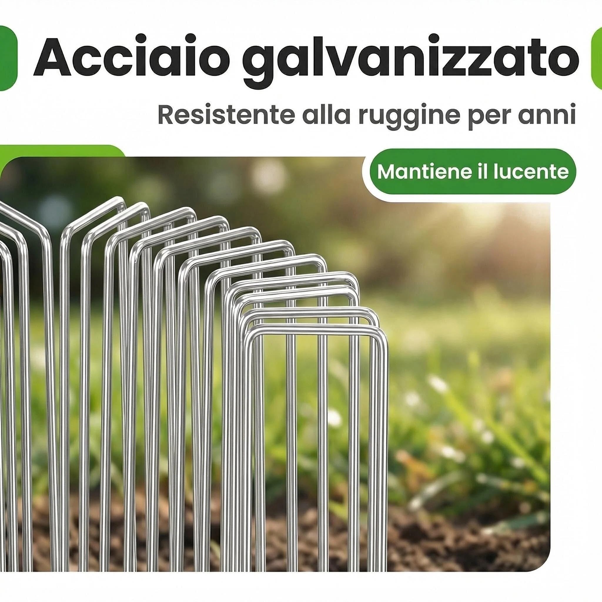 Amagabeli - Confezione da 500 picchetti da giardino da 15,2 cm, zincati, con membrana per il controllo delle erbacce, diametro di 3 mm, resistenti, per erba artificiale, barriera in tessuto