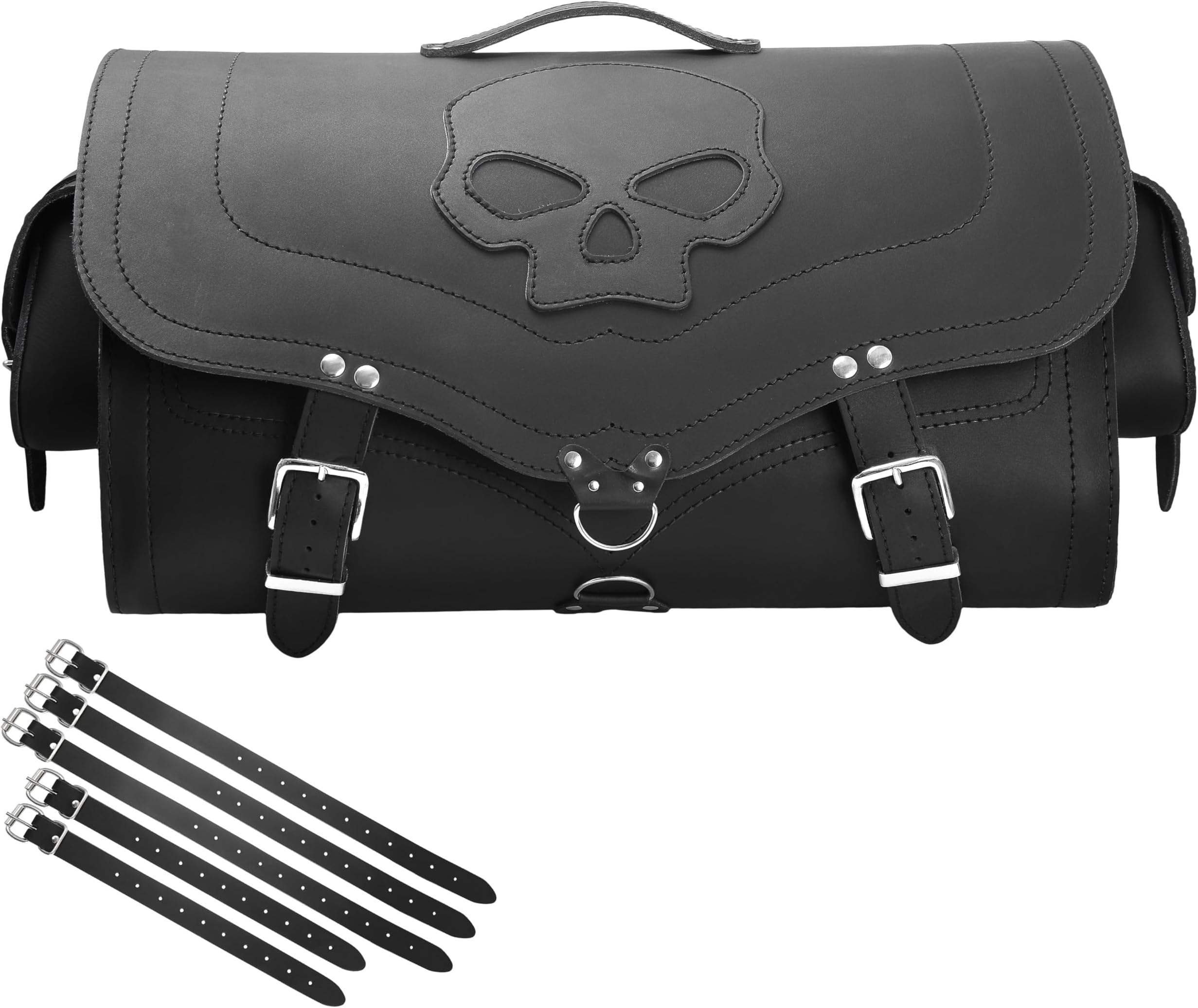 ORLETANOS Devil Skull zwarte bagagekoffer compatibel met Harley Davidson XS, Sissybar, koffer, rol, scooter, Vespa bromfiets, motorfiets, HD, leren koffer, bagagedrager, achterkoffer, chopper, Custom