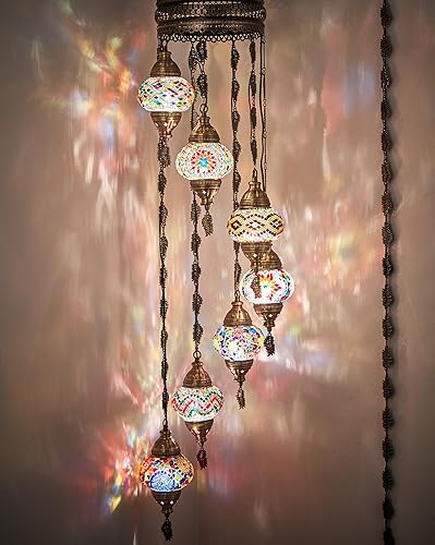 Miniatura 1 de DEMMEX Lámpara colgante de techo con mosaico marroquí turco marroquí, lámpara colgante de iluminación con enchufe con cadena de cable de 15 pies y