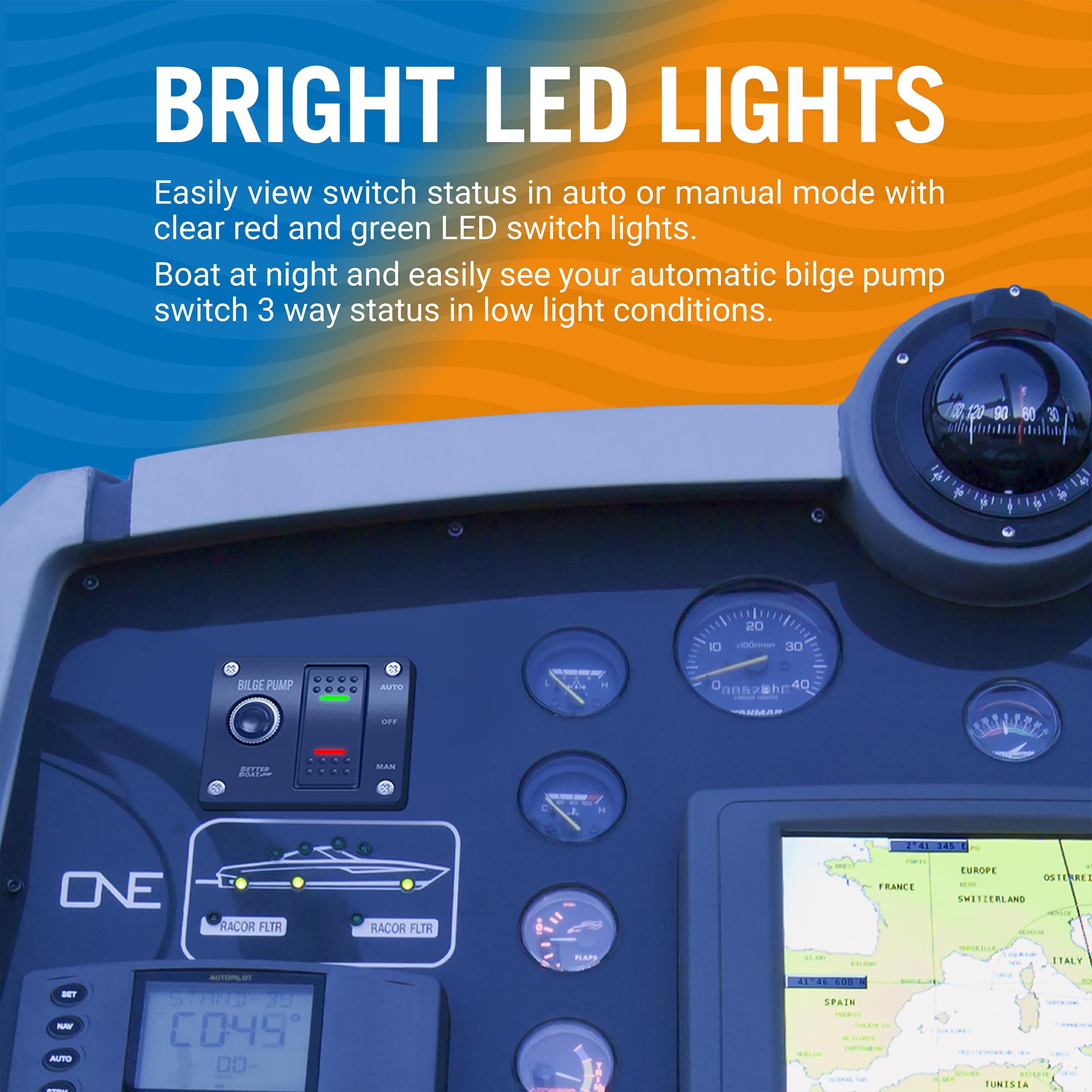 3-Way Bilge Pump Switch Panel - Auto/Off/Manual 12V/24V With 15A Circuit Breaker & LED Light