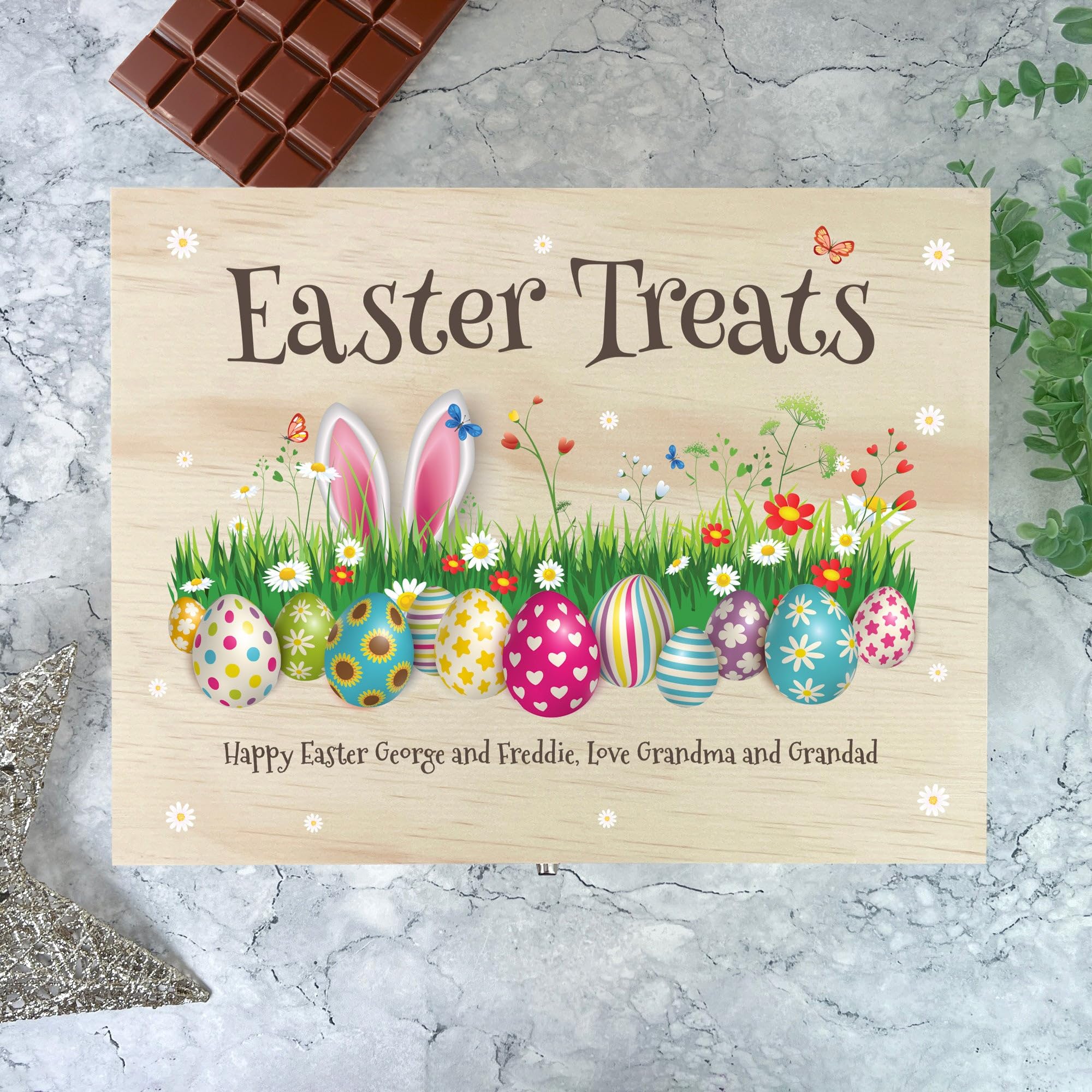 Caja de cesta de madera de Pascua colorida personalizable, nombre personalizado, regalo de Pascua, cesta de Pascua, golosinas de Pascua, Pascua para niños, Pascua familiar, decoración de Pascua, caza