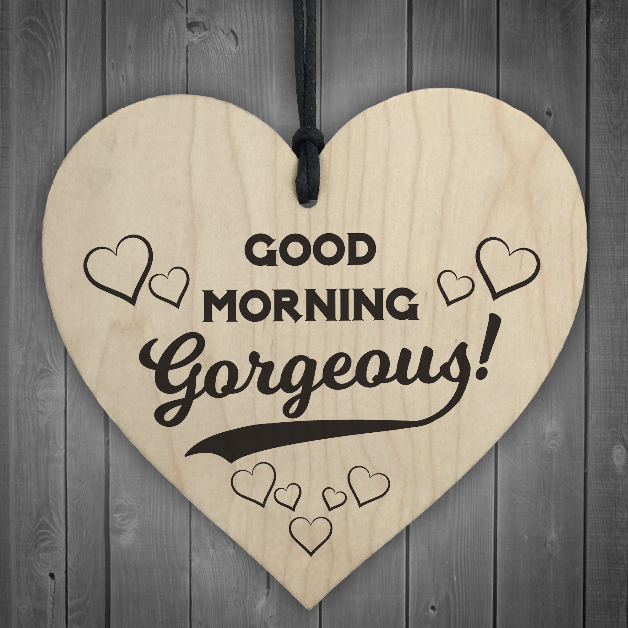 Red Ocean Good Morning Gorgeous Wooden Hanging Heart Plaque Sign Love Anniversary