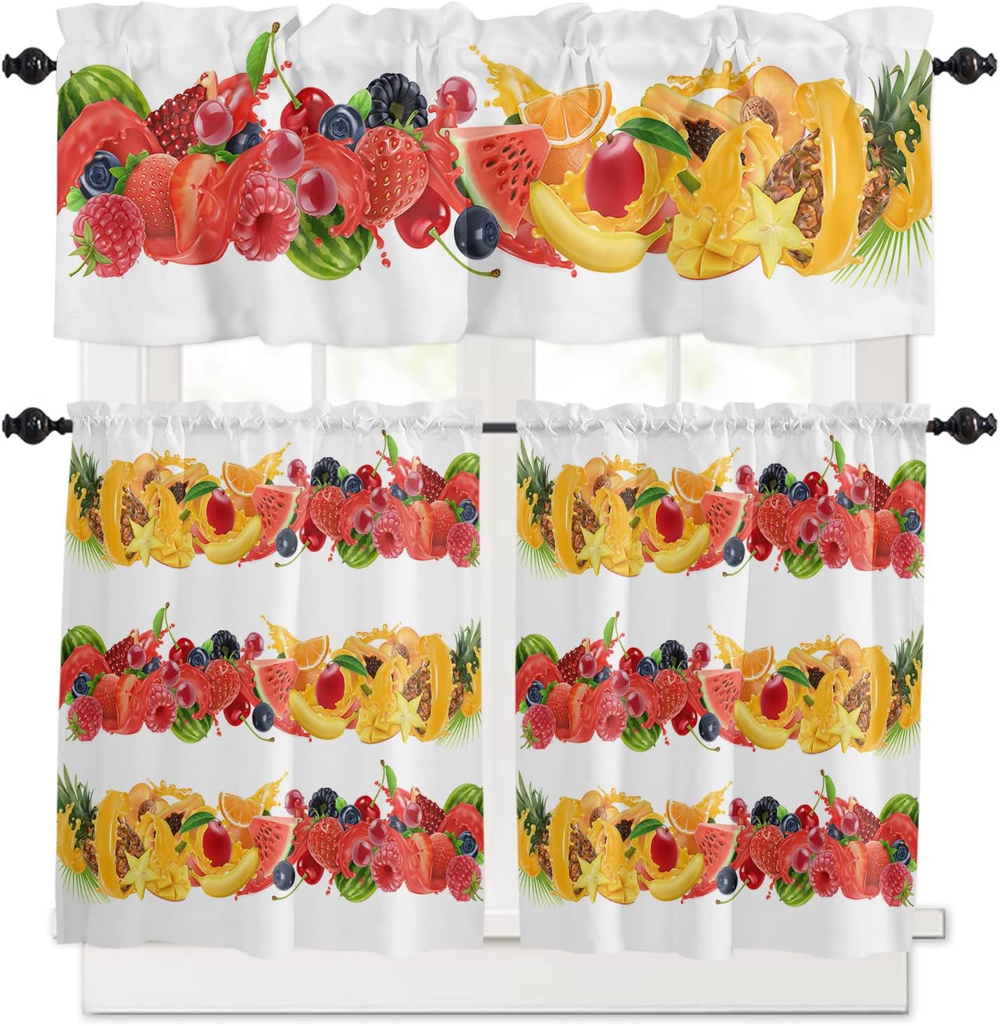 Kitchen Curtains Set, Summer Fruits Vacation Colorful