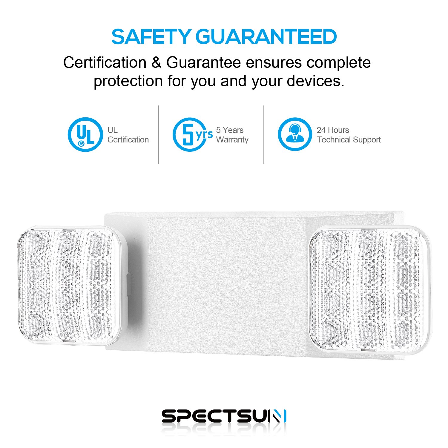 SPECTSUN Emergency Light White, Commercial Emergency Light with Battery