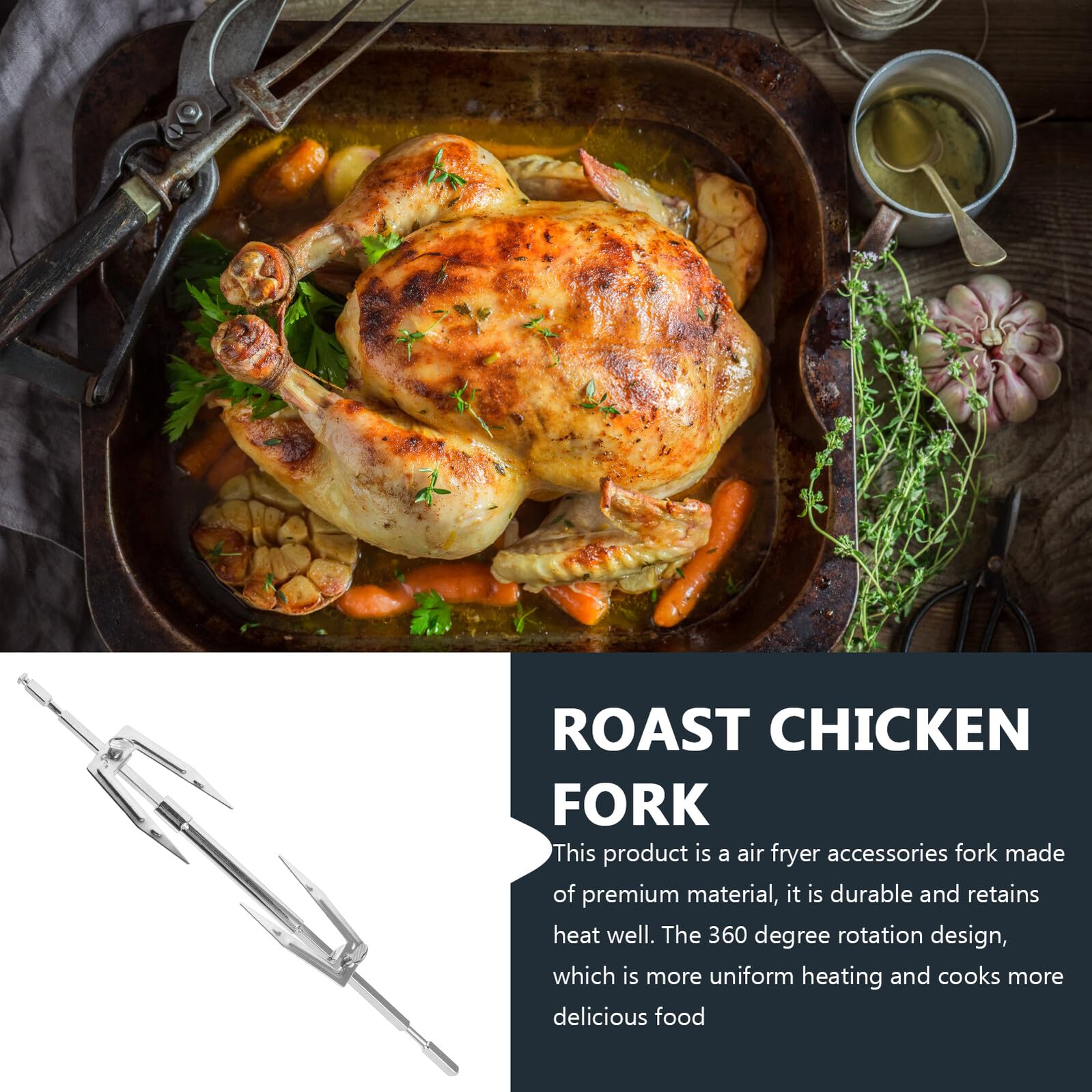 SHINEOFI Soporte Ajustable para Asar Pollo y Pavo en Freidora de Aire, Tenedor de Acero Inoxidable Resistente al Calor, Accesorio para Parrilla y Cocina al Aire Libre, Adecuado para Carne