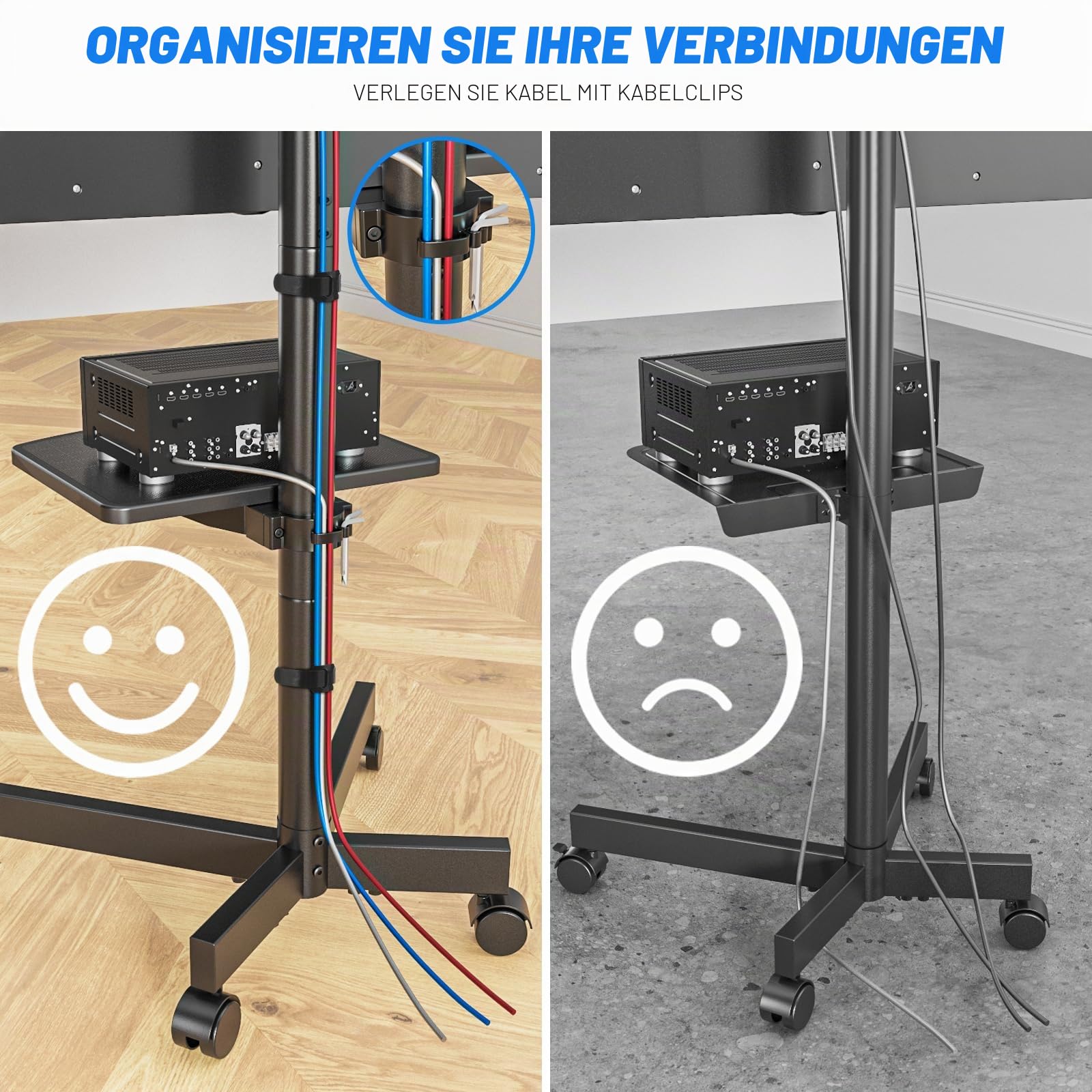 RFIVER TV Ständer Rollbar TV Wagen auf Rollen für 27-60 Zoll Fernseher Fernsehständer TV Standfuss Höhenverstellbar Neigbar Max. 40 KG VESA 400x400 mm