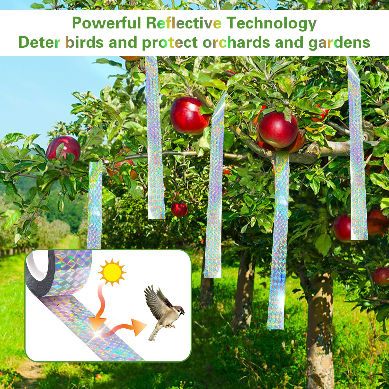 RCYHCY 2 Rotoli Nastro Repellente Antiuccelli Riflettente, 80m x 2.4cm Uccello Nastro Repellente, Dissuasore per Piccioni Respingere Piccioni e Uccelli, per Proteggere Balcone Orto Piante