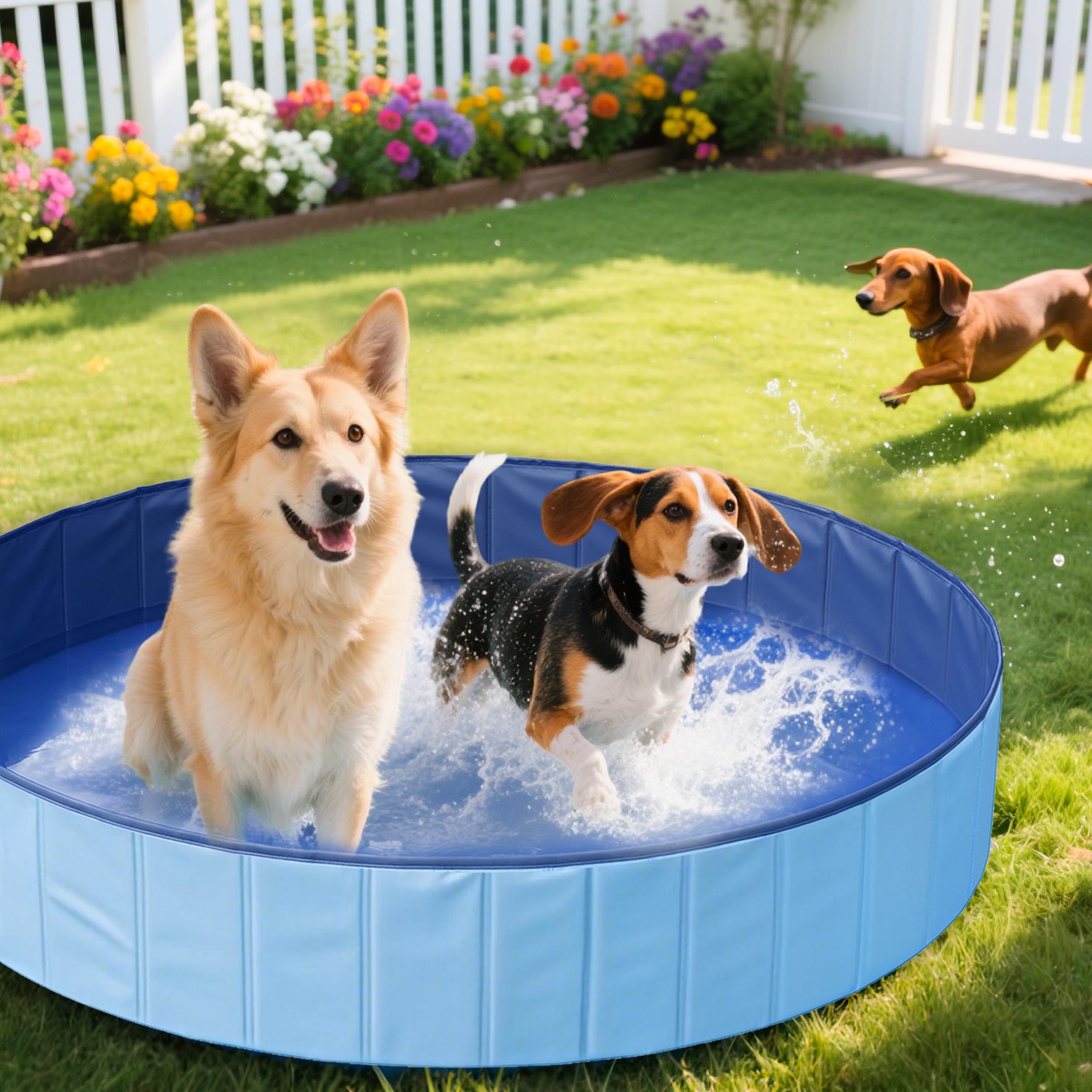 PatiencET Piscina pieghevole per cani, 160 cm, piscina portatile per cani con valvola di scarico rapido, vasca da bagno per cuccioli per interni ed esterni