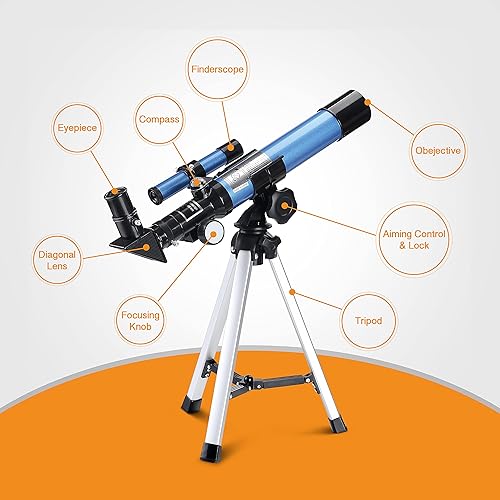 Miniatura 15 de AOMEKIE Telescopios, 2.756 in de apertura 11.811 in trípode de mesa, astronómico para principiantes, 2 oculares 150X con adaptador para teléfono