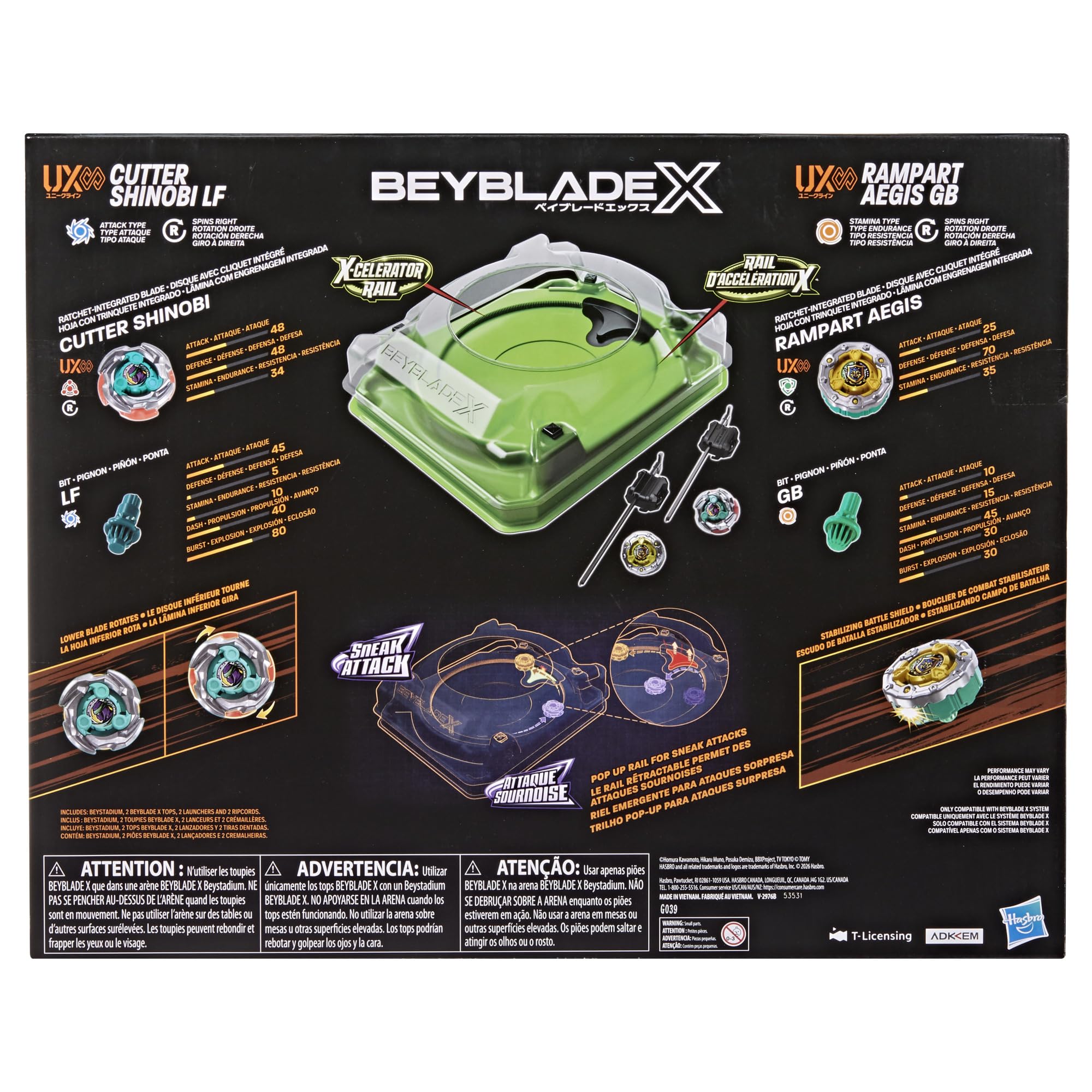Beyblade X Conjunto de Batalha Sneak Attack com Arena, 2 Piões e 2