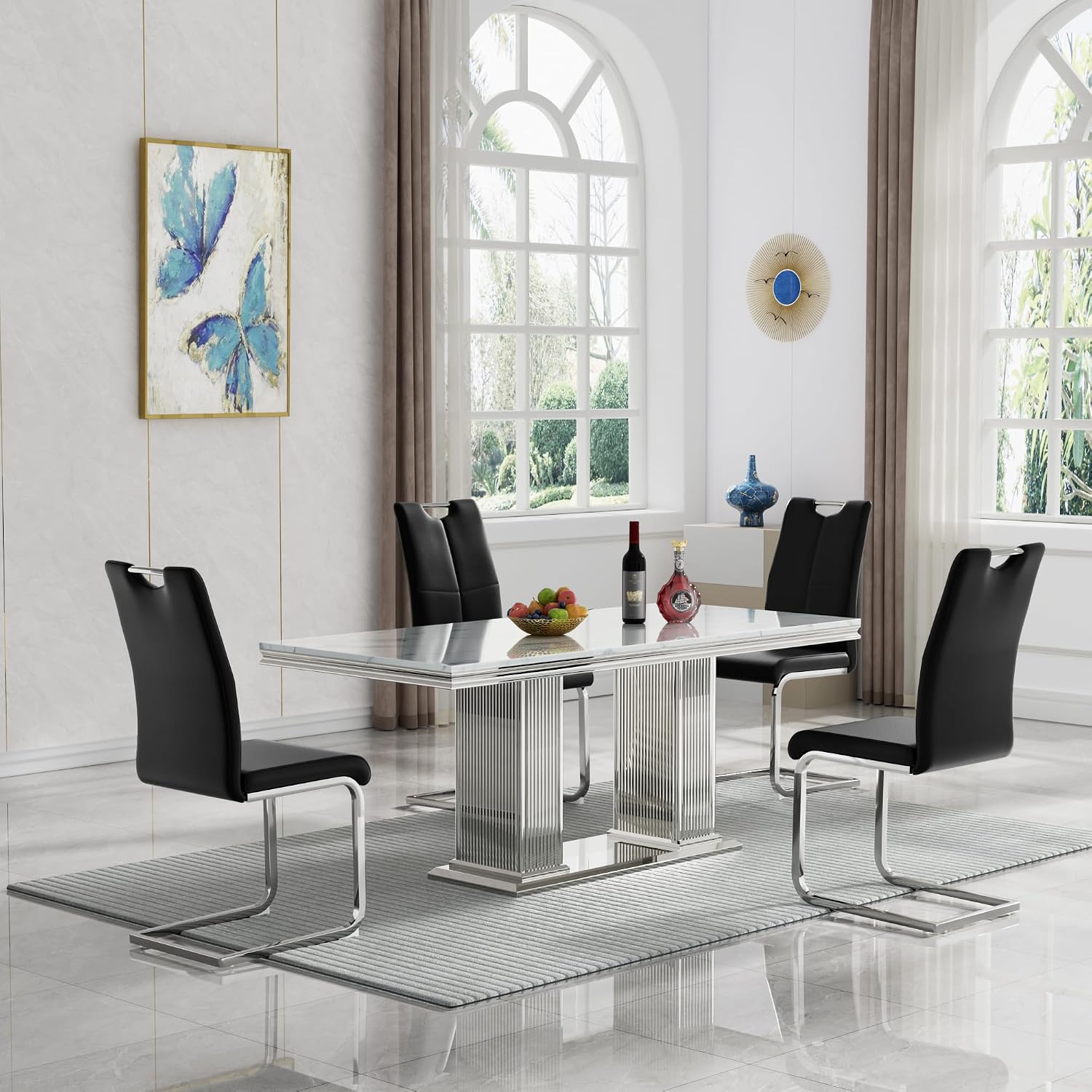 Amazon.com - KUVADAZ 70" Modern White Silver Faux Marble Dining Room ...