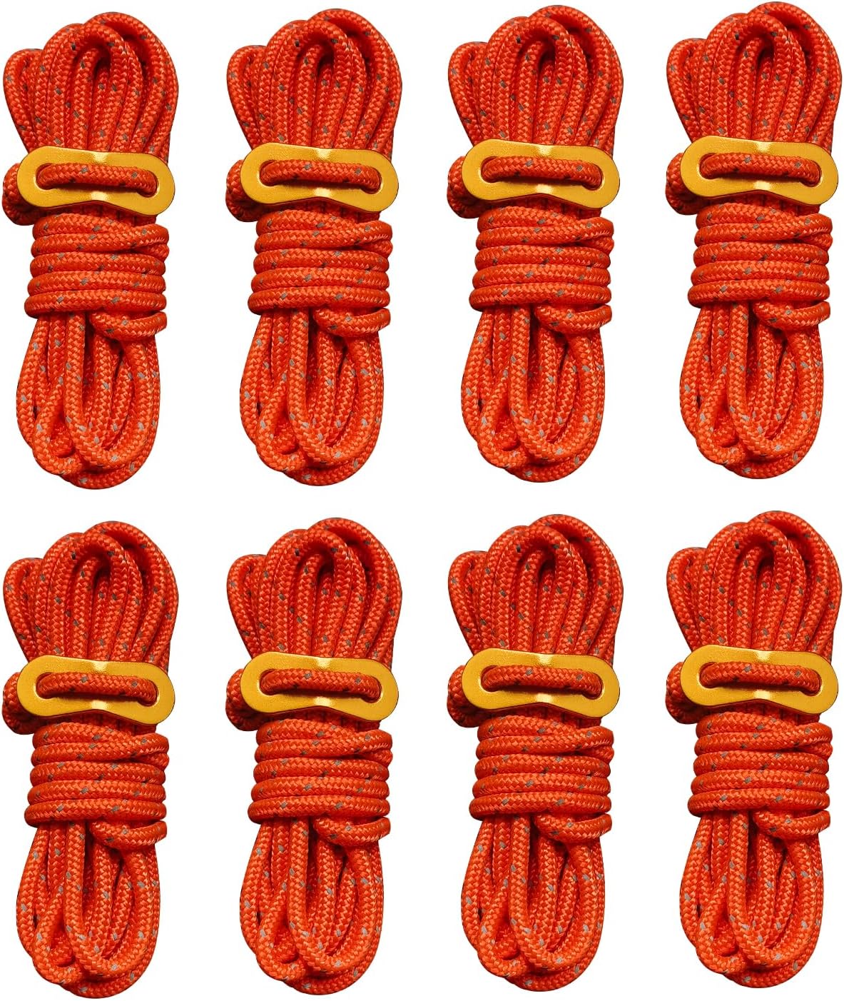 8 Pack High-Reflective Guy Lines 4mm Tent Cords High-Strength Lightweight Camp Ropes with Aluminum Adjuster Tensioner for Tent, Tying Down Tarps, Camping, Outdoor Packaging (Orange) 8 Pack High-Reflective Guy Lines 4mm Tent Cords High-Strength Lightweight Camp Ropes with Aluminum Adjuster Tensioner for Tent, Tying Down Tarps, Camping, Outdoor Packaging (Orange)