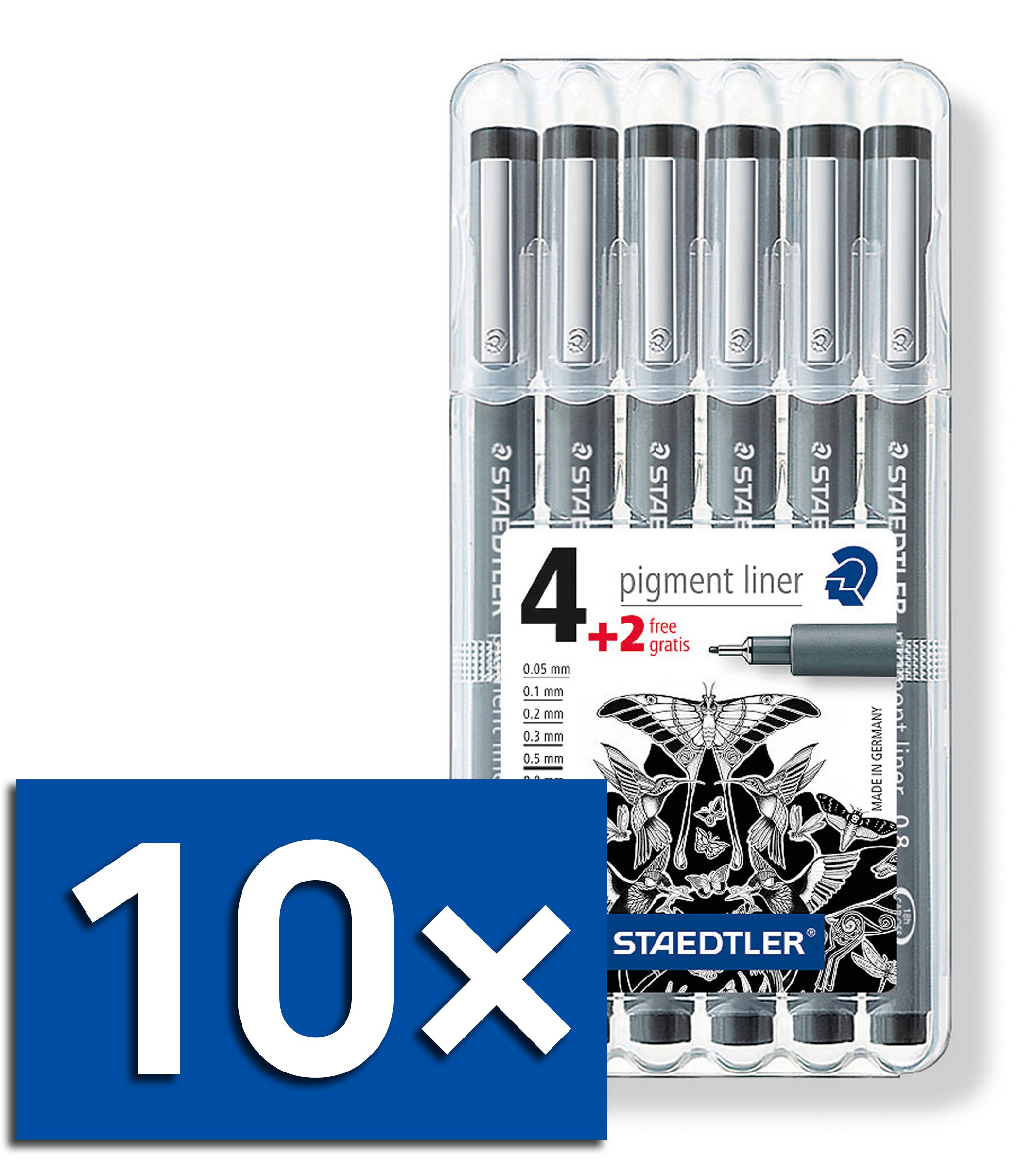 Staedtler Pigment Liner Fineliner 6er Set, mit Box (10x Standard Set Schwarz)