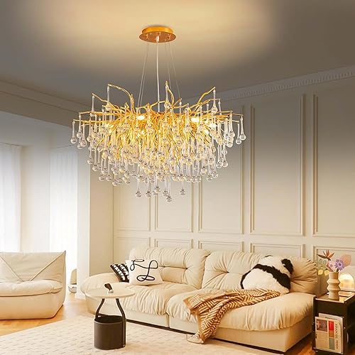 Miniatura 129 de Candelabro moderno de ramas de árbol de cristal, color negro, 40 pulgadas, Art Deco Rectángulo Lineal con gotas de lluvia para interiores, comedor