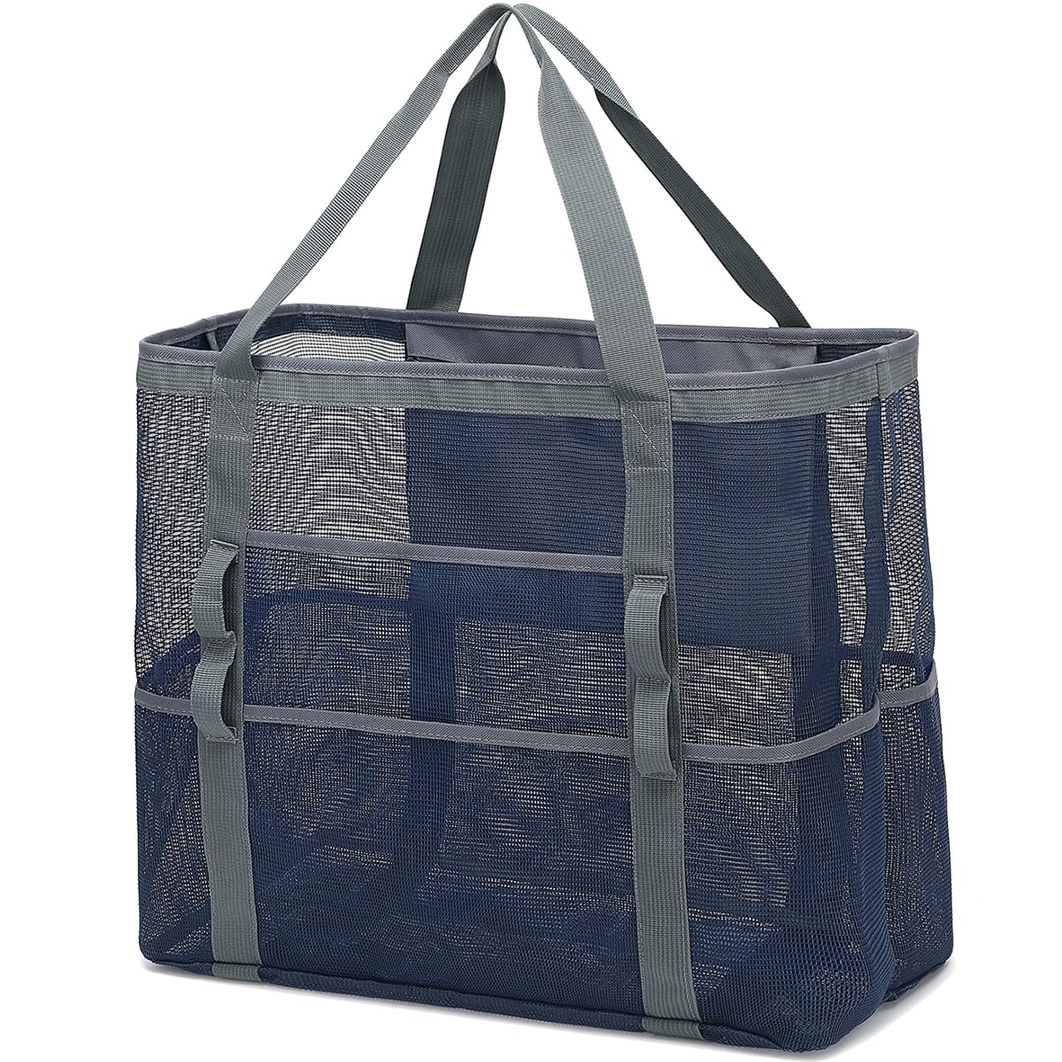 Fammart Mesh Beach Bag, Large Beach Tote with Zipper Pocket, Toys Pool Bag for Family Travel Vacation Cruise Essentials