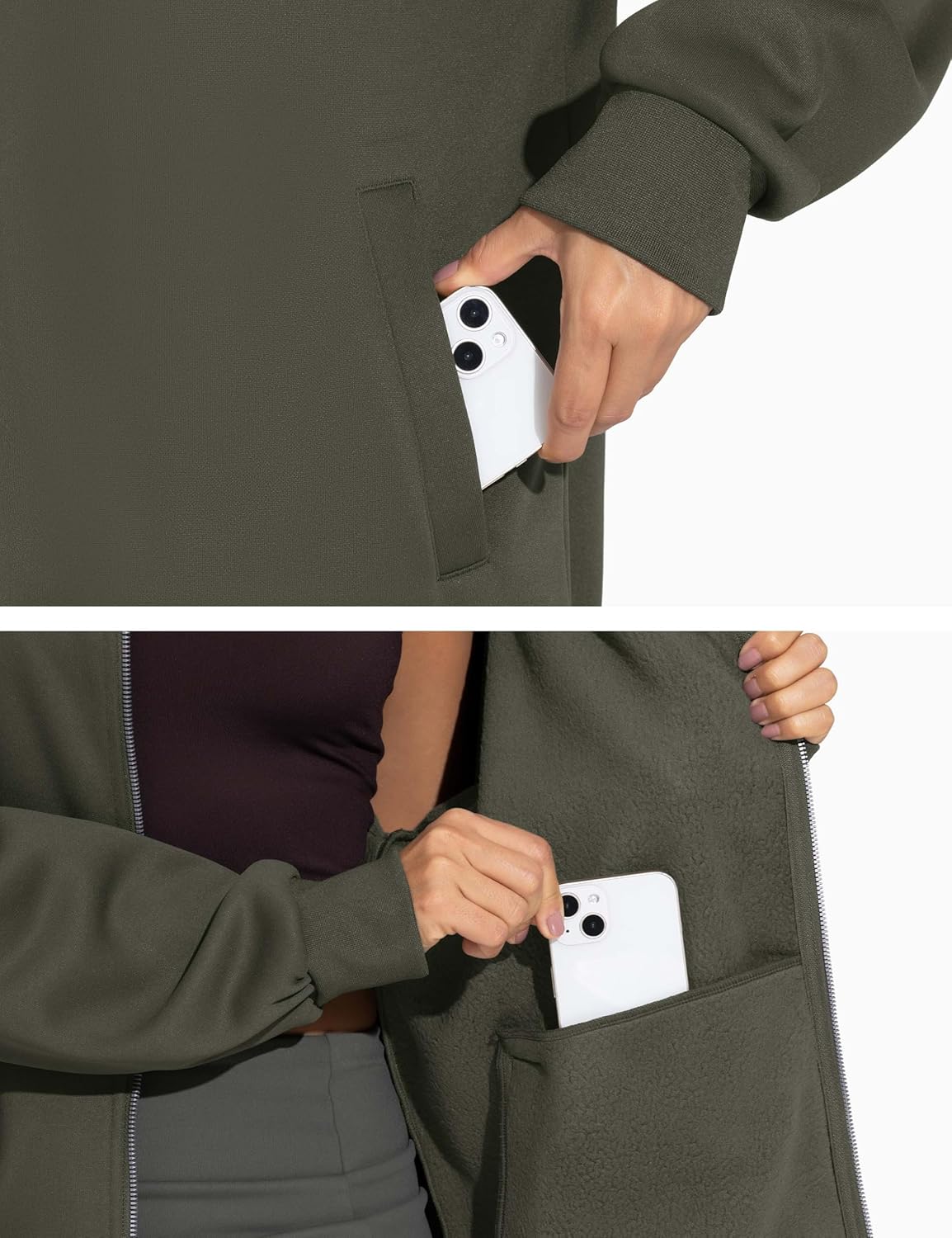 THE GYM PEOPLE Women's Oversized Full Zip Up Sweatshirts Fleece Long Sleeves Stand Collar Workout Jacket with Pockets - Image 4