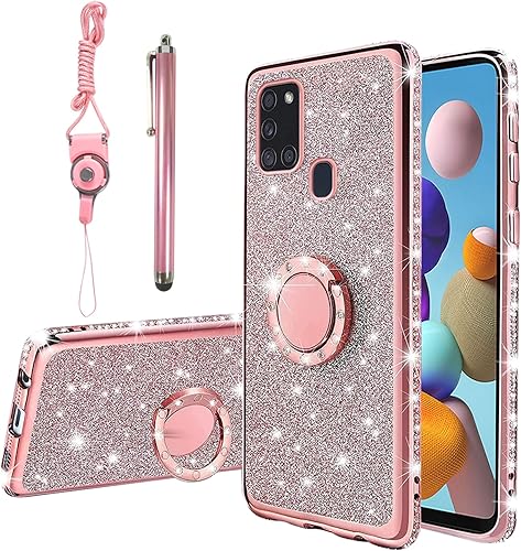 Funda para teléfono A21s, funda Samsung Galaxy A21s para mujer, con purpurina, cristal suave, transparente, TPU brillante, bonita funda protectora