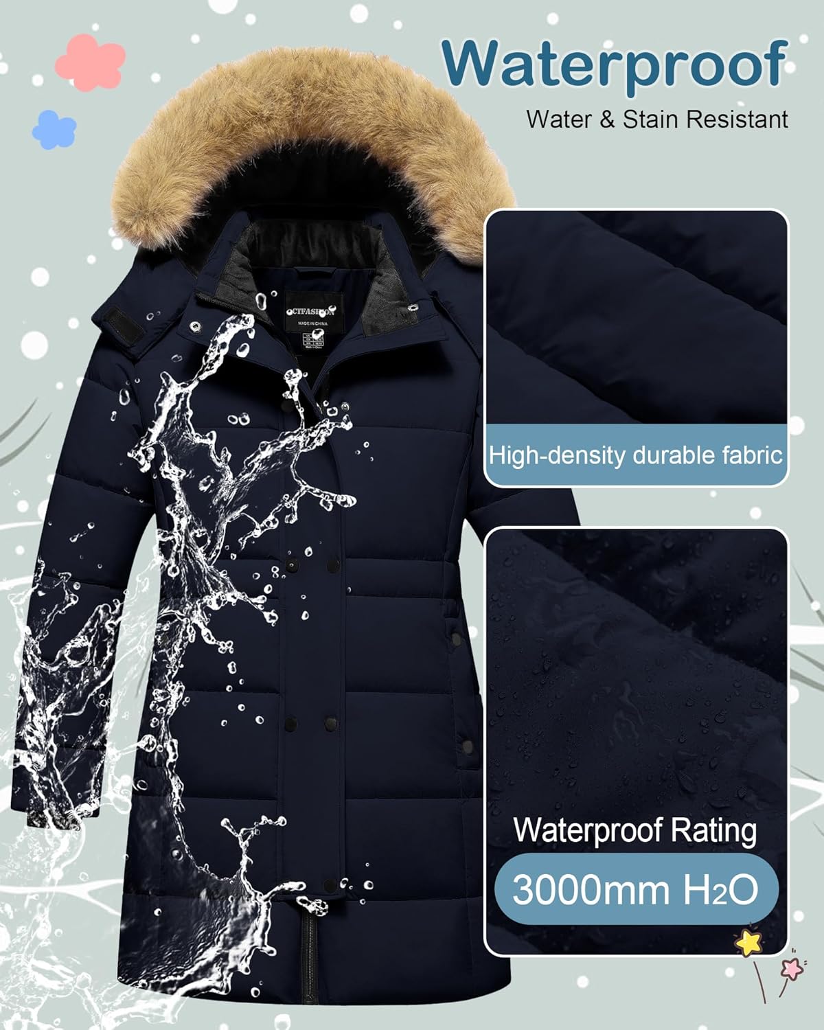 Girl's Puffer Jacket Kids Long Winter Coats Heavyweight Parka Warm Fleece Snow Outerwear with Removable Fur Hood - Image 4