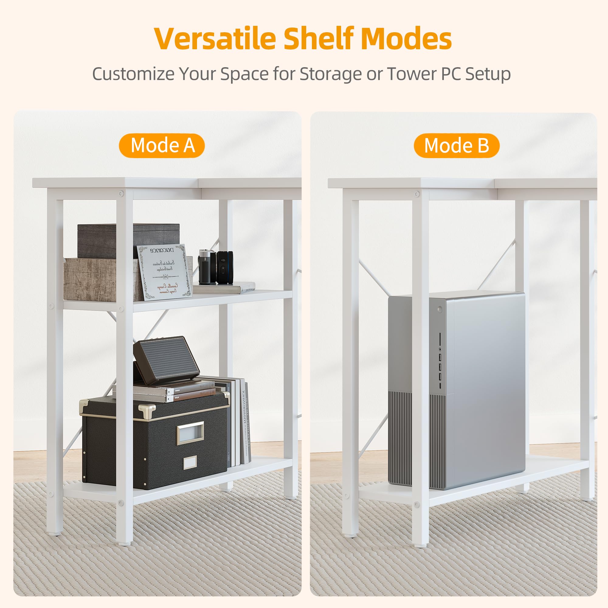 BEXEVUE Scrivania a forma di L, 100 x 70 cm, tavolo da gioco con ripiani, tavolo angolare per computer, angolo di gioco, tavolo per studio, lavoro, casa, camera da letto, bianco