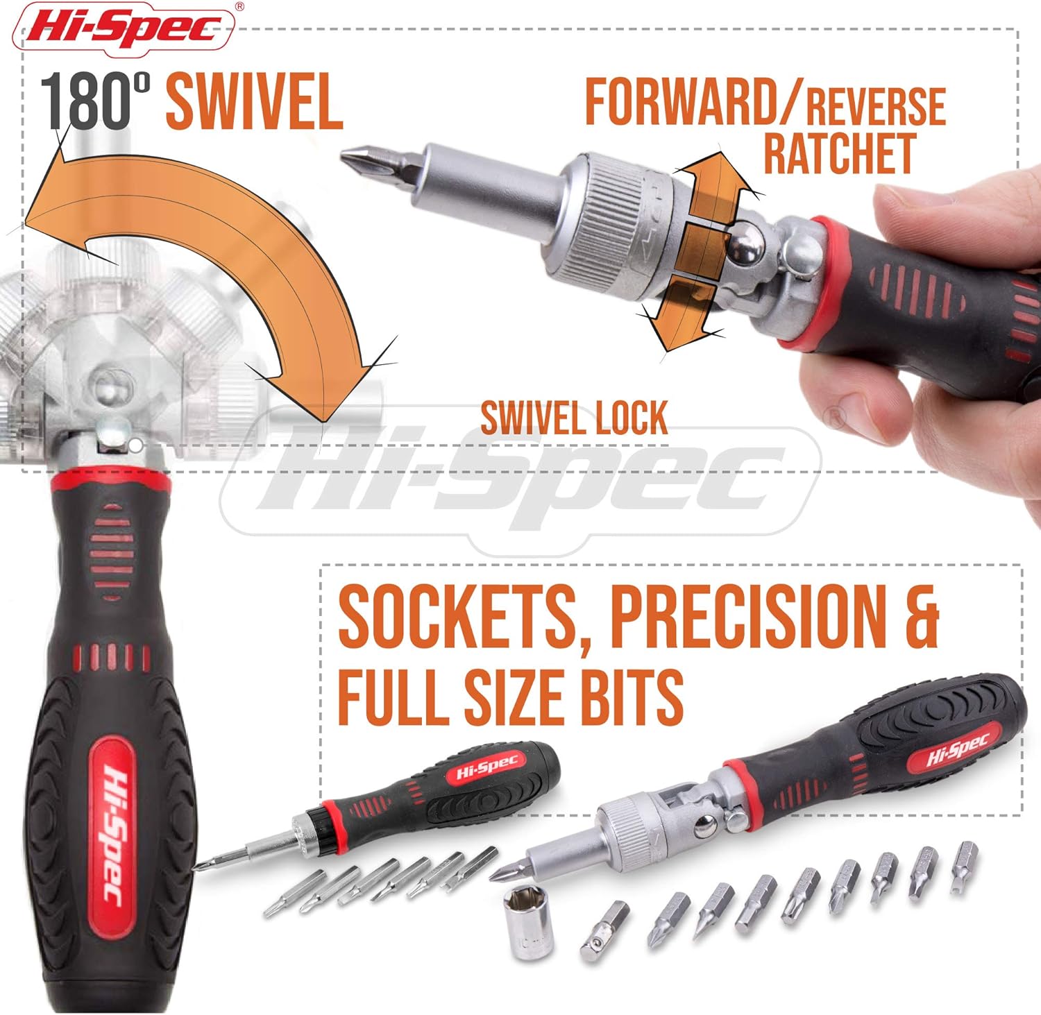 Hi-Spec 61pc 1/4” Hex Driver Bits & Socket Set with Right Angle Ratchet Handle. Easy Repairs with Torx & Small Precision Multibits. Screwdriver Bit Set in a Storage Case