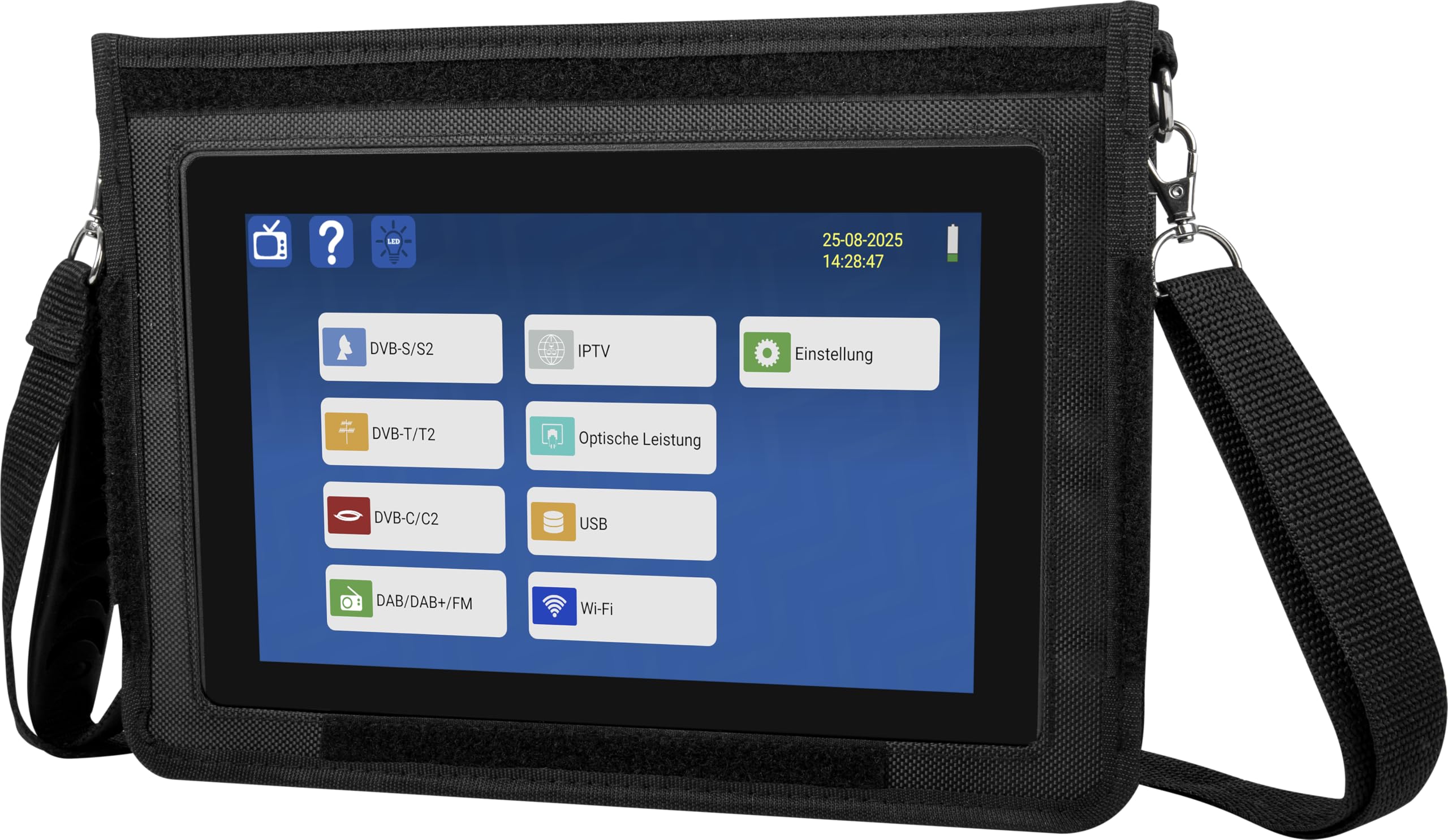 Megasat HD 7 Combo V2 – Combo-Messgerät mit Live-TV-Bild – Schwarz | Für DVB-S, DVB-S2, DVB-T, DVB-T2, DVB-C, DAB+, Unicable, 8,9″ Farbdisplay, Touchdisplay, Akku, Lampe