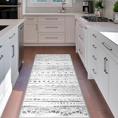 Alfombra marroquí lavable de 2 x 6 pies, alfombra con respaldo de goma para pasillo, lavandería, cocina, baño (gris 2 x 6)