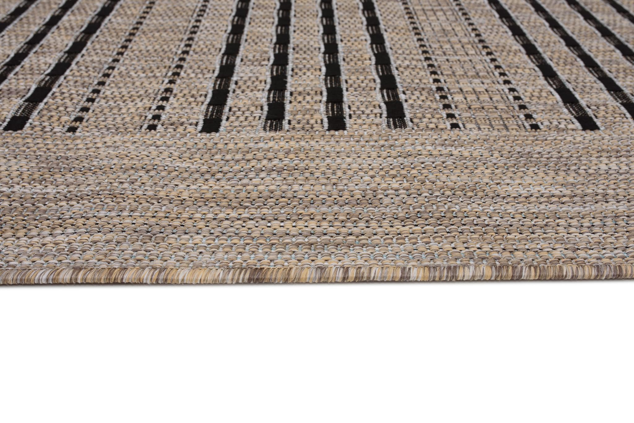 TAPISO Melissa Tapis Extérieur Intérieur Terrasse Balcon Salon Cuisine Moderne Marron Noir Moucheté Rayé Aspect Sisal Résistant aux Intempéries Oeko-TEX 160 x 230 cm