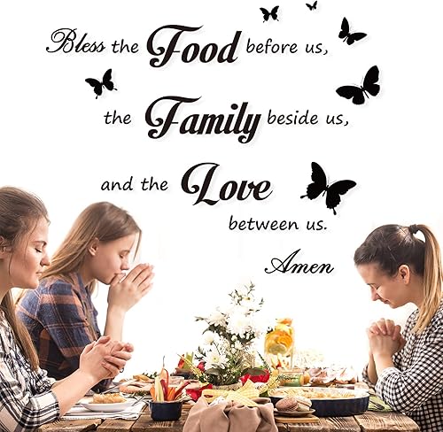 Miniatura 6 de Outus - Calcomanía decorativa con oración de la comida en inglés “Bless the food before us” para pared de cocina y comedor