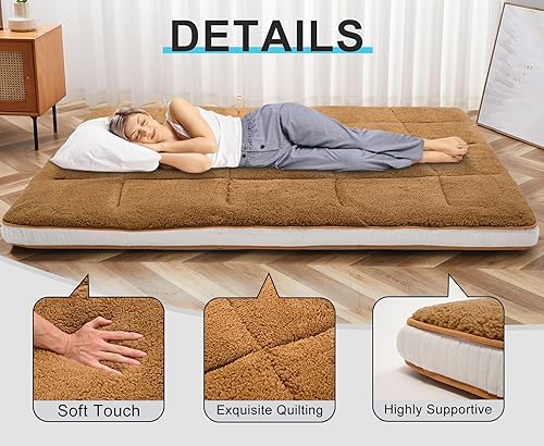 Miniatura 8 de ABORON Colchón japonés para suelo, colchón de futón de tamaño individualmatrimonial, tapete de tatami de 4 pulgadas de grosor, colchón plegable