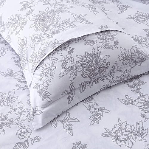 Miniatura 4 de FADFAY Juego de sábanas King Farmhouse Bedding Shabby Floral Vintage Gray Ropa de cama 100% algodón súper suave, hipoalergénica, gris y blanco,