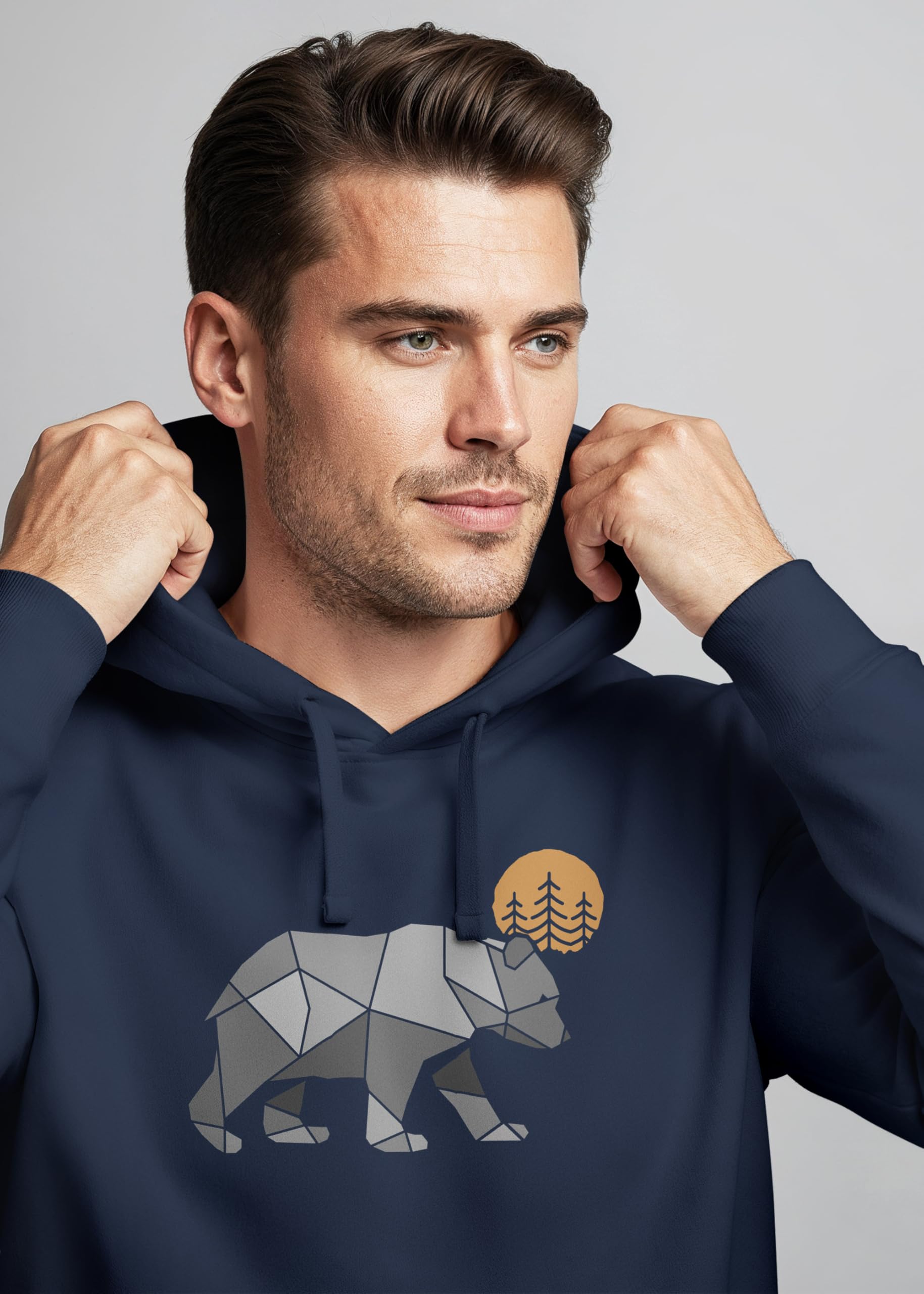 Neverless® Hoodie Herren Polygon Bär Mond Outdoor Wandern Natur Print Aufdruck Fashion Streetstyle