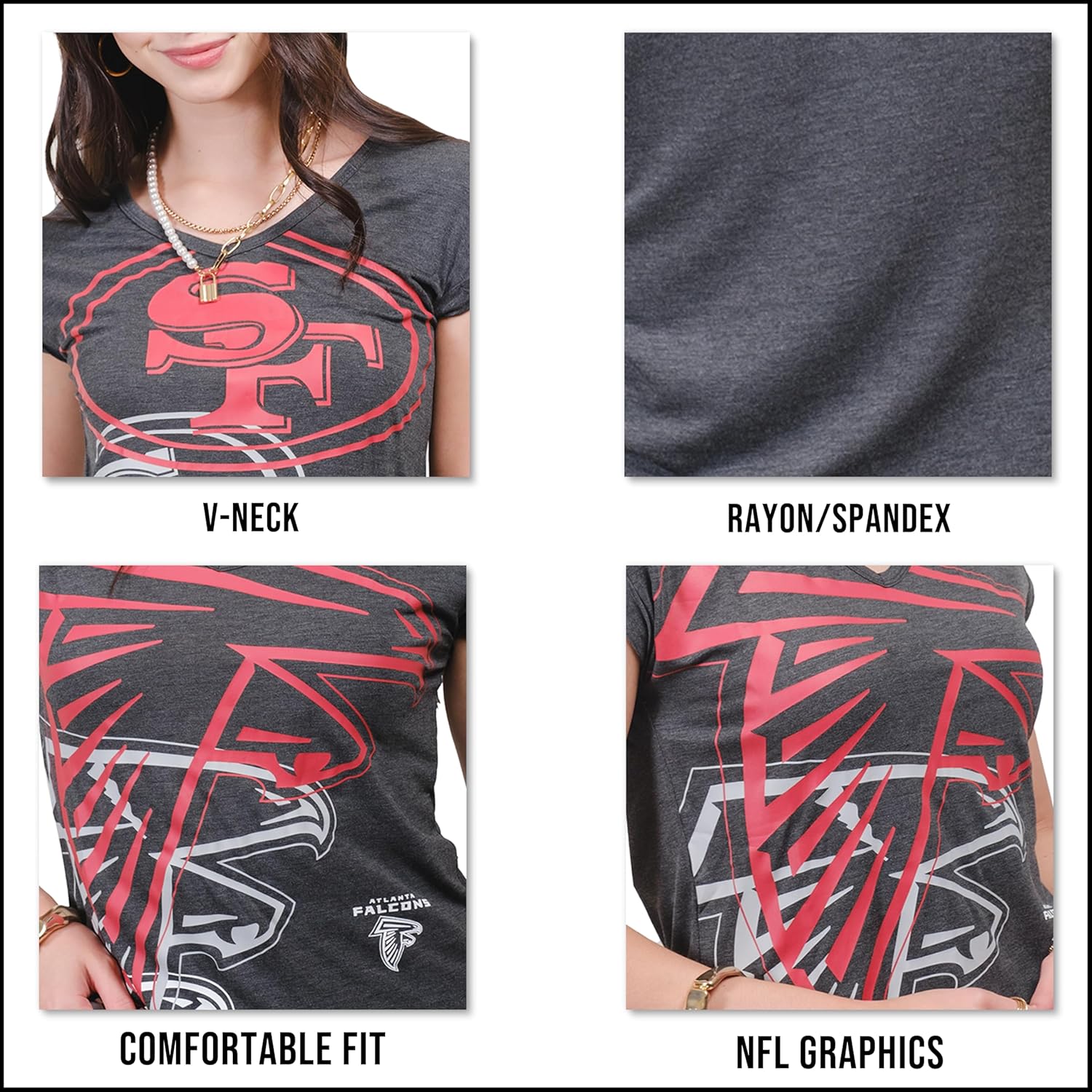 Ultra Game Women’s NFL Official Super Soft Modal Vintage V-Neck T-Shirt - Image 5