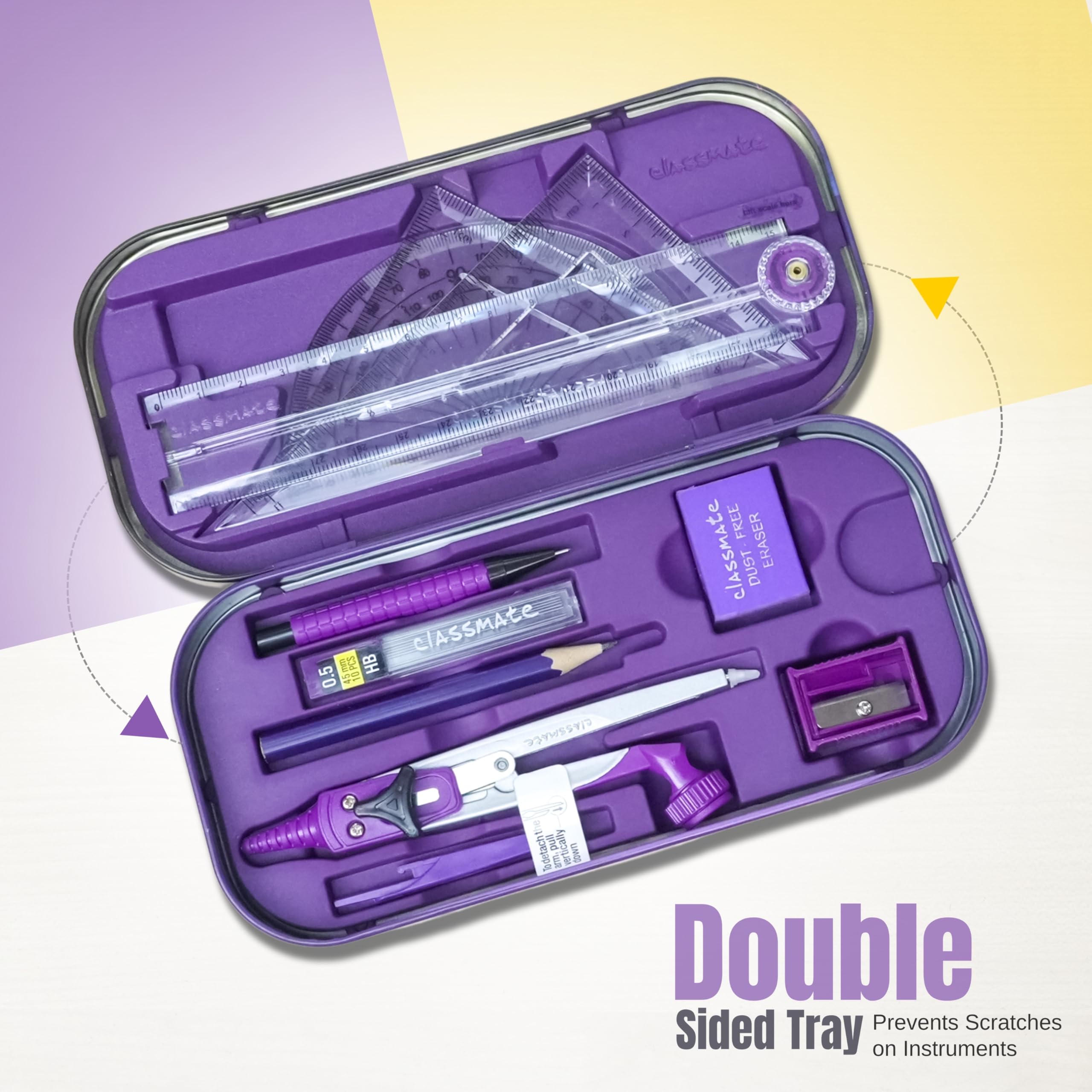 Classmate Asteroid Geometry Box | Compass-cum-Divider with arm locking mechanism | 30 cm Foldable Scale| Mechanical Pencil | Double sided tray 2