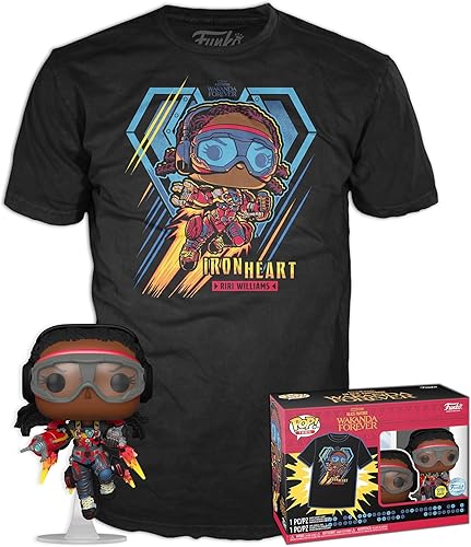 Funko Pop! & Tee: Black Panther Wakanda Forever - Ironheart MK1 - Brilla en la oscuridad - Extra grande - (XL) - Camiseta - Ropa con figura de