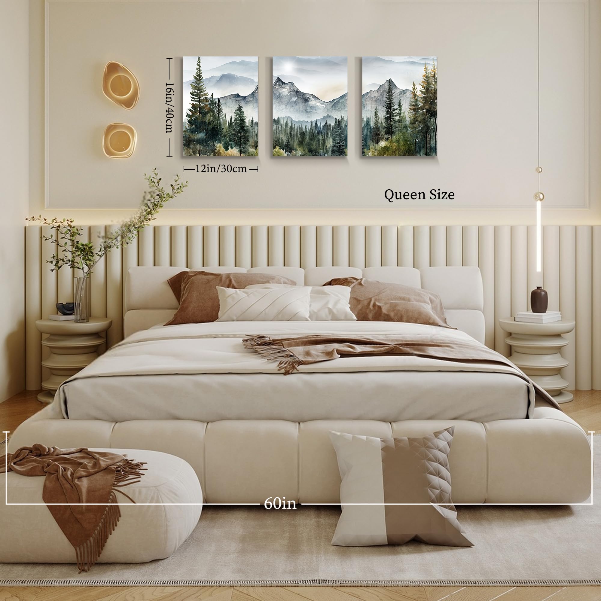 MHARTK66 Aquarell Wald Leinwand Bilder Set Schlafzimmer, 3-teilig Wandbilder Wohnzimmer Natur Landschaft Bild Aesthetic, Modern Wanddeko Kunstdruck Badezimmer Büro Esszimmer Küche