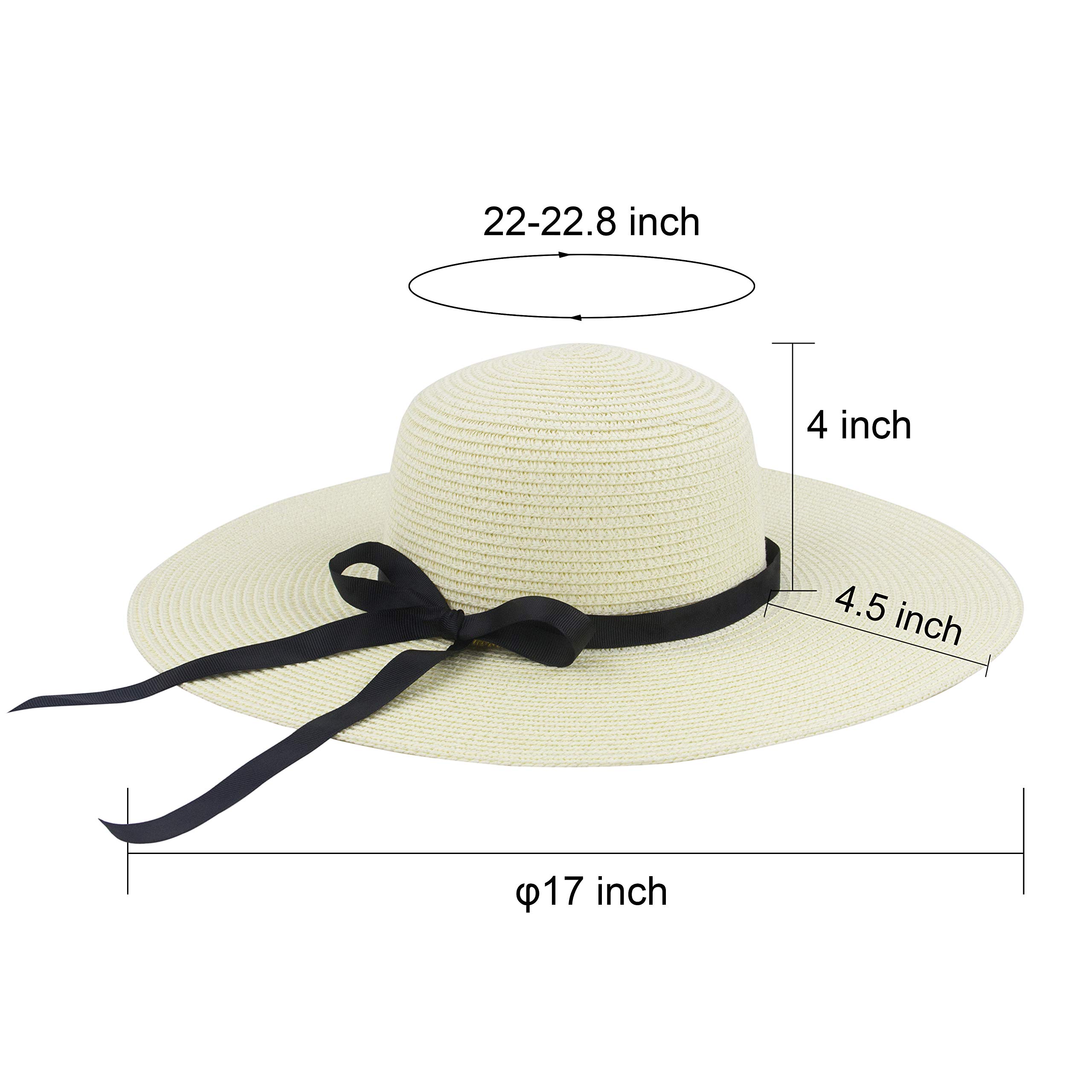 Muryobao Womens Wide Brim Straw Sun Hat Floppy Foldable Roll up Cap UPF 50+ Summer Beach Hats, White, One Size 1