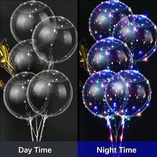 Miniatura 3 de Vinsot Paquete de 30 globos LED Bobo iluminados, globos transparentes de burbujas de helio, que brillan con tira de luces para fiestas, cumpleaños