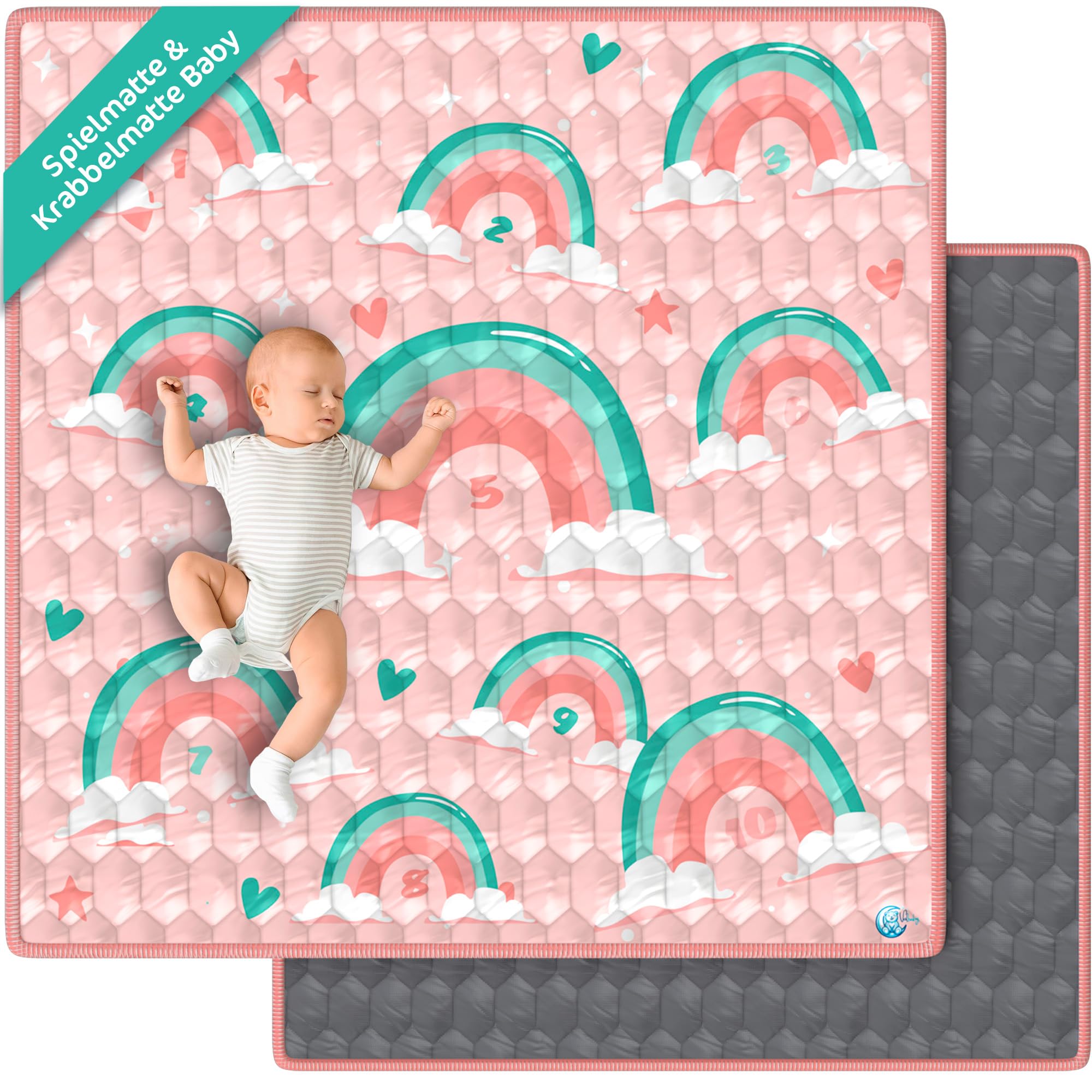Spielmatte & Krabbelmatte Baby Faltbar 127x127cm Bodenschutz gegen Stürze Play Mat for Babies – Dicke rutschfest & Waschbar – Spielteppich Montessori Aktivitäten - Krabbeldecke VALBABY