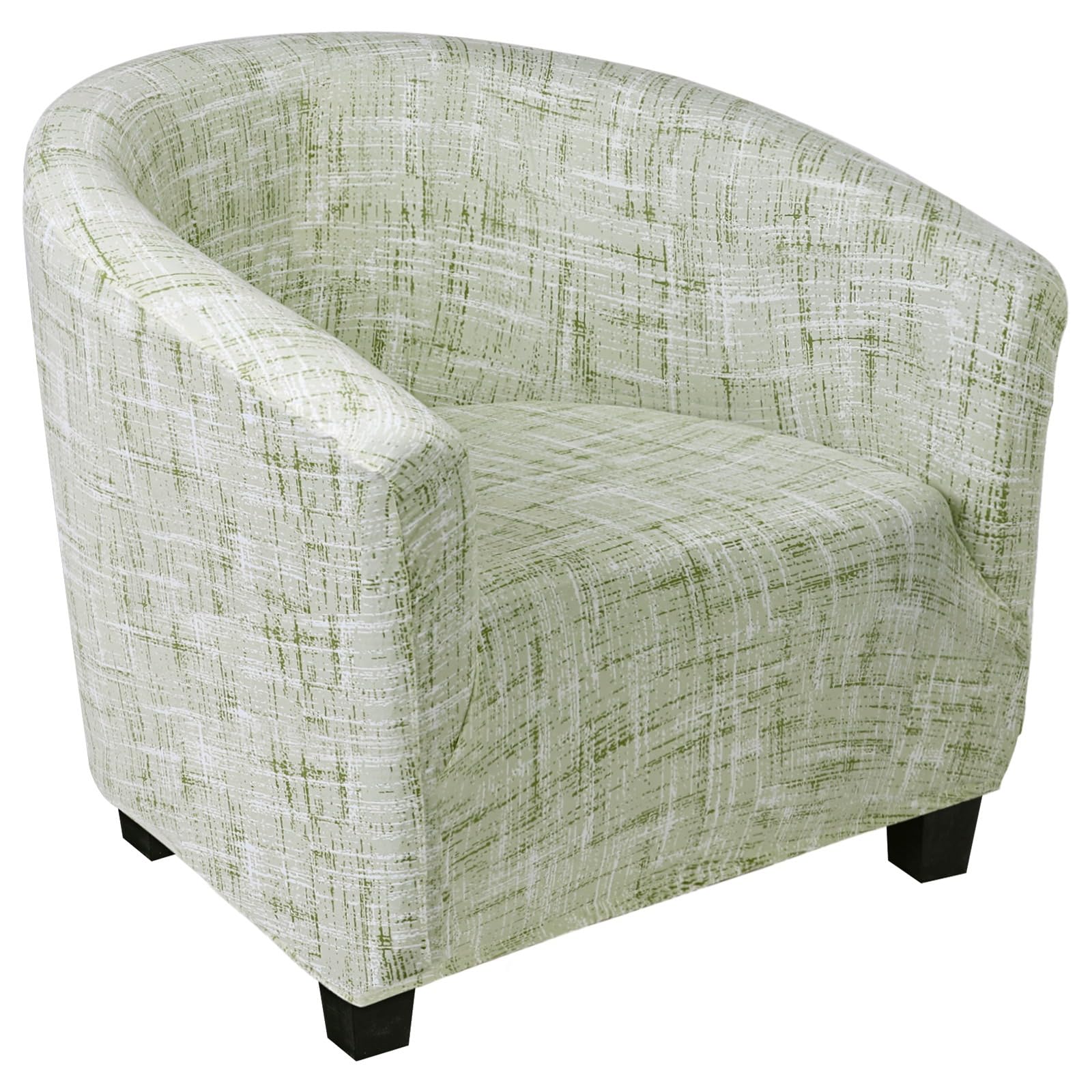 SearchI Club Chair Slipcover Stretch Barrel Chair Covers Printed Tub Chair Slipcovers Soft Spandex Armchair Sofa Cover Removable Couch Furniture Protector for Living Room (Green Linen-Look Print)