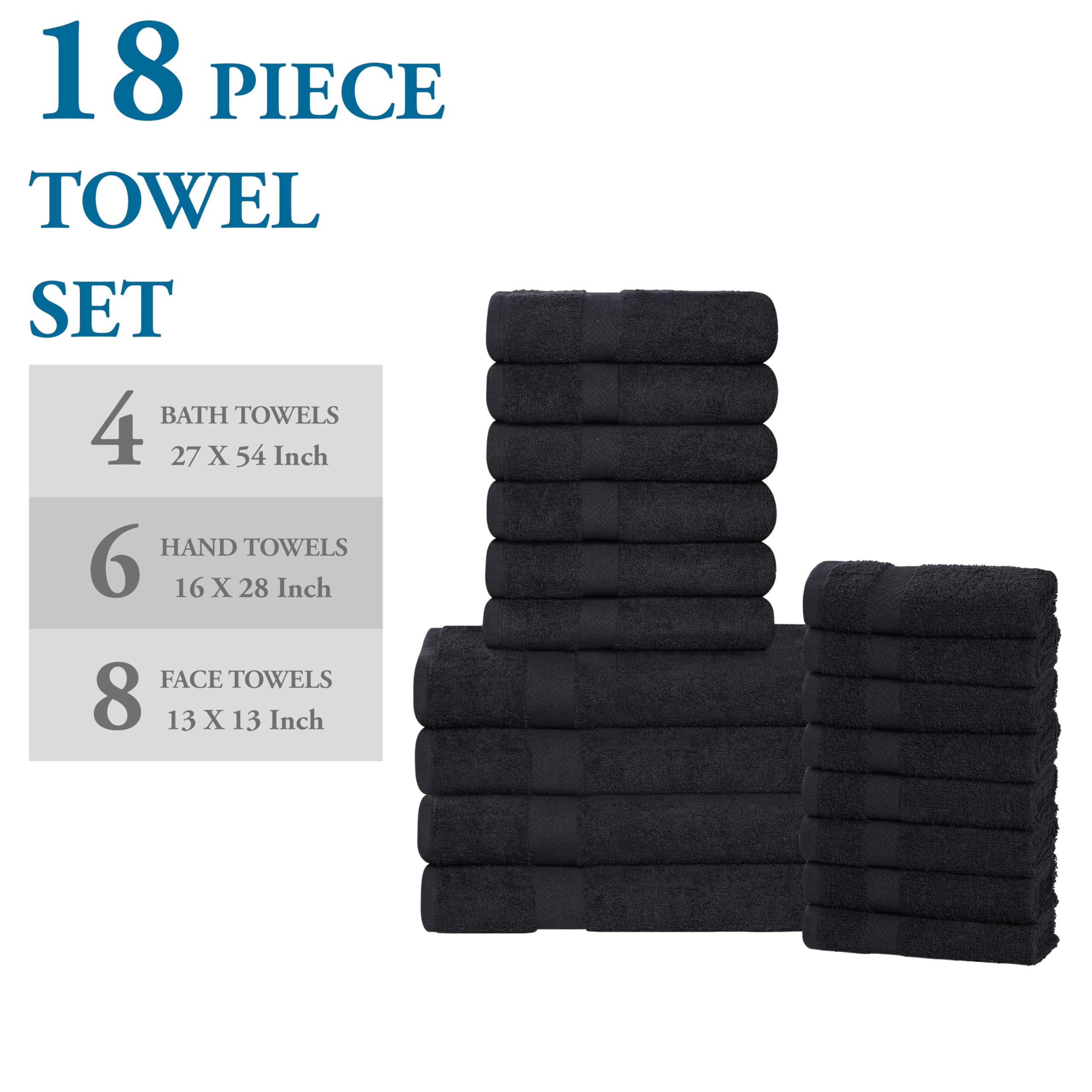 Superior Franklin, Set di 18 asciugamani in cotone, peso medio per bagno, doccia, spa, asciugatura rapida, essenziali per la casa, include 8 asciugamani per il viso/salviette, 6 asciugamani per le