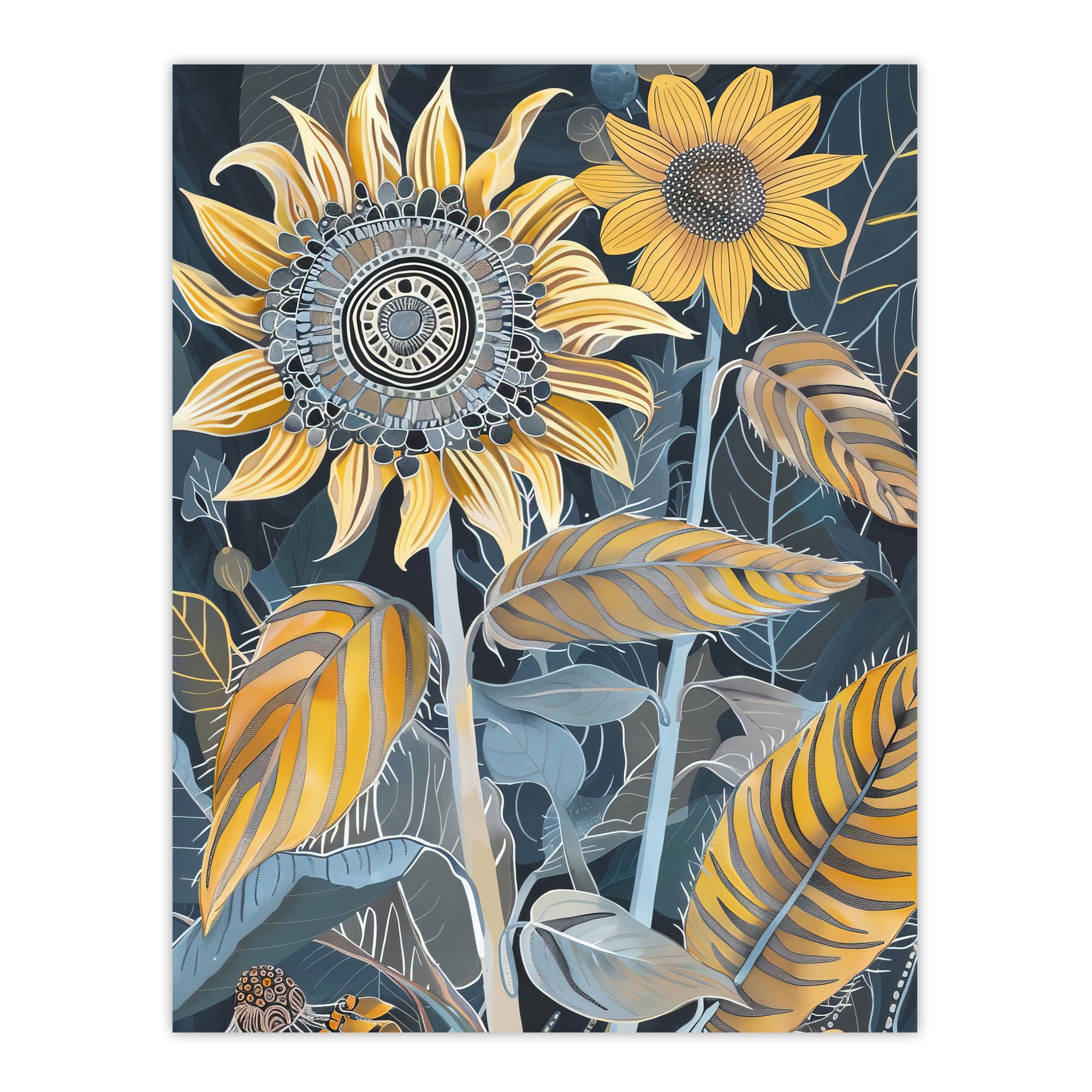 Artery8 Stylised Sunflower Yellow Blue Pattern Painting Living Room Extra Large XL Wall Art Poster Print