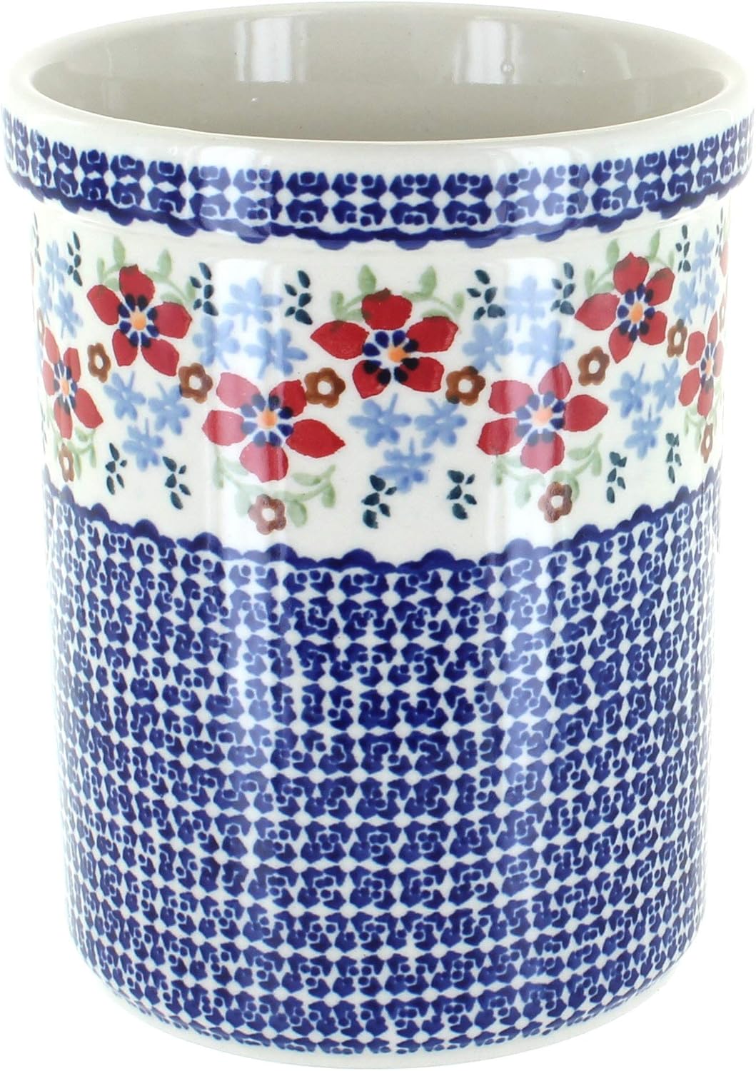 Blue Rose Polish Pottery - Red Poppy Utensil Jar - 6" Tall - Perfect Countertop Storage for Spoons, Spatulas & Everyday Cooking Tools