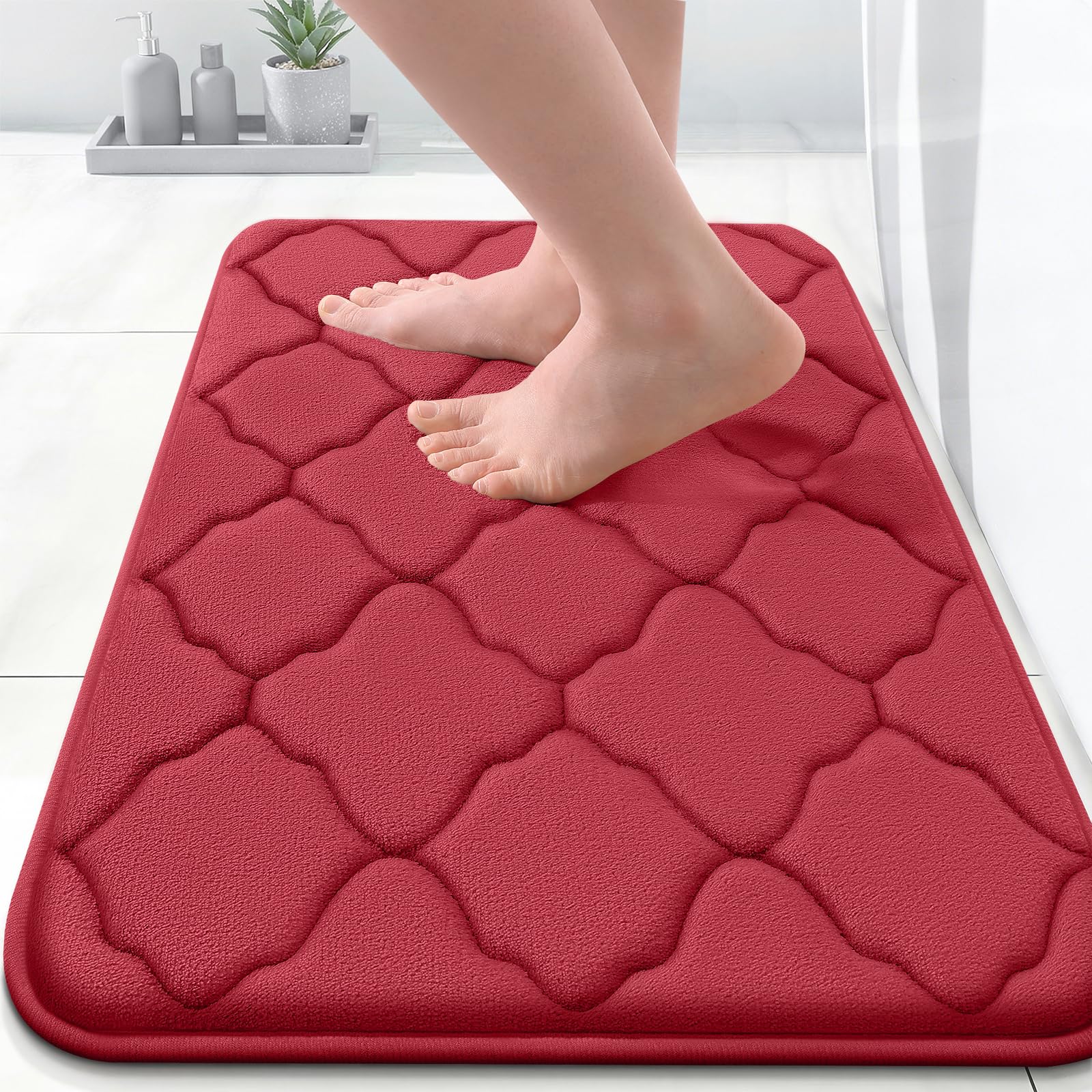 OLANLY Memory Foam Bath Mat Rug 24x16, Ultra Soft and Absorbent Bathroom Rugs, Non-Slip, Comfortable, Machine Washable Bath Carpet for Bathroom Floor,