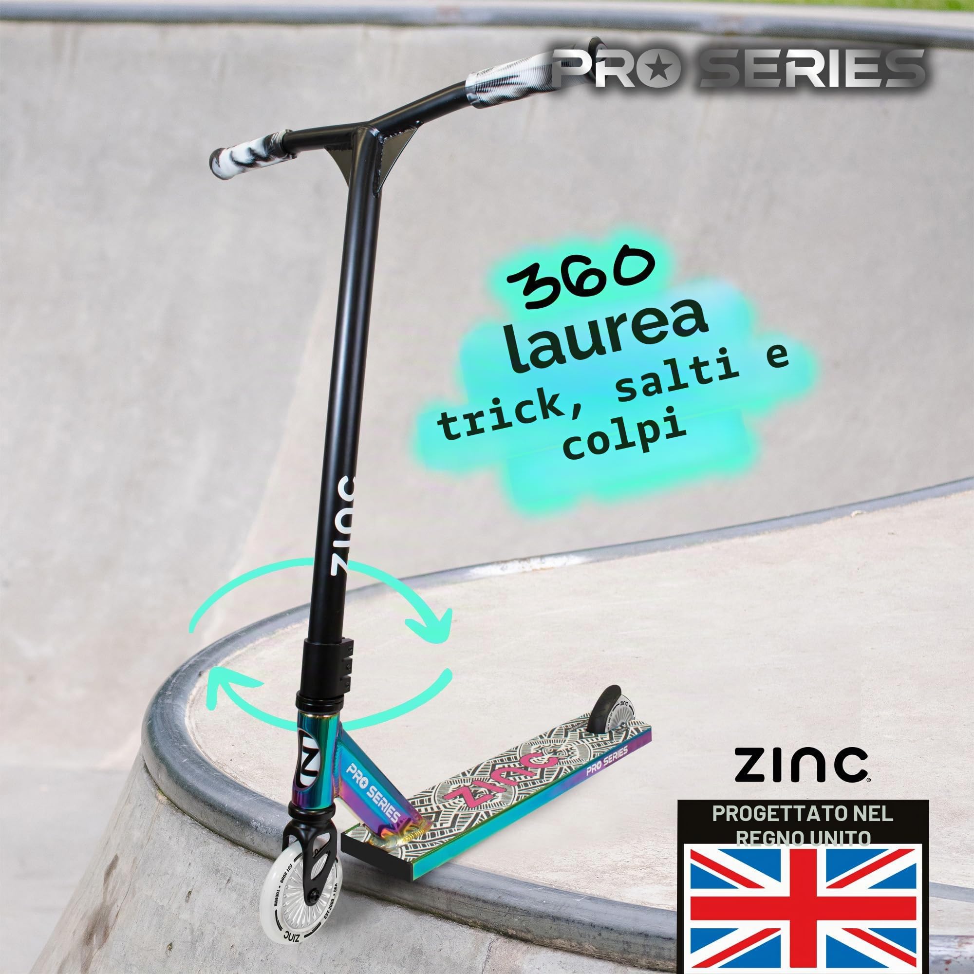 Hy-pro Zinc Stunt Scooter per bambini dai 6 anni in su, monopattino e scooter Stunt, design Pro T-Bar, cuscinetti a sfera ABEC 9, 100 ruote in poliuretano, leggero e stabile