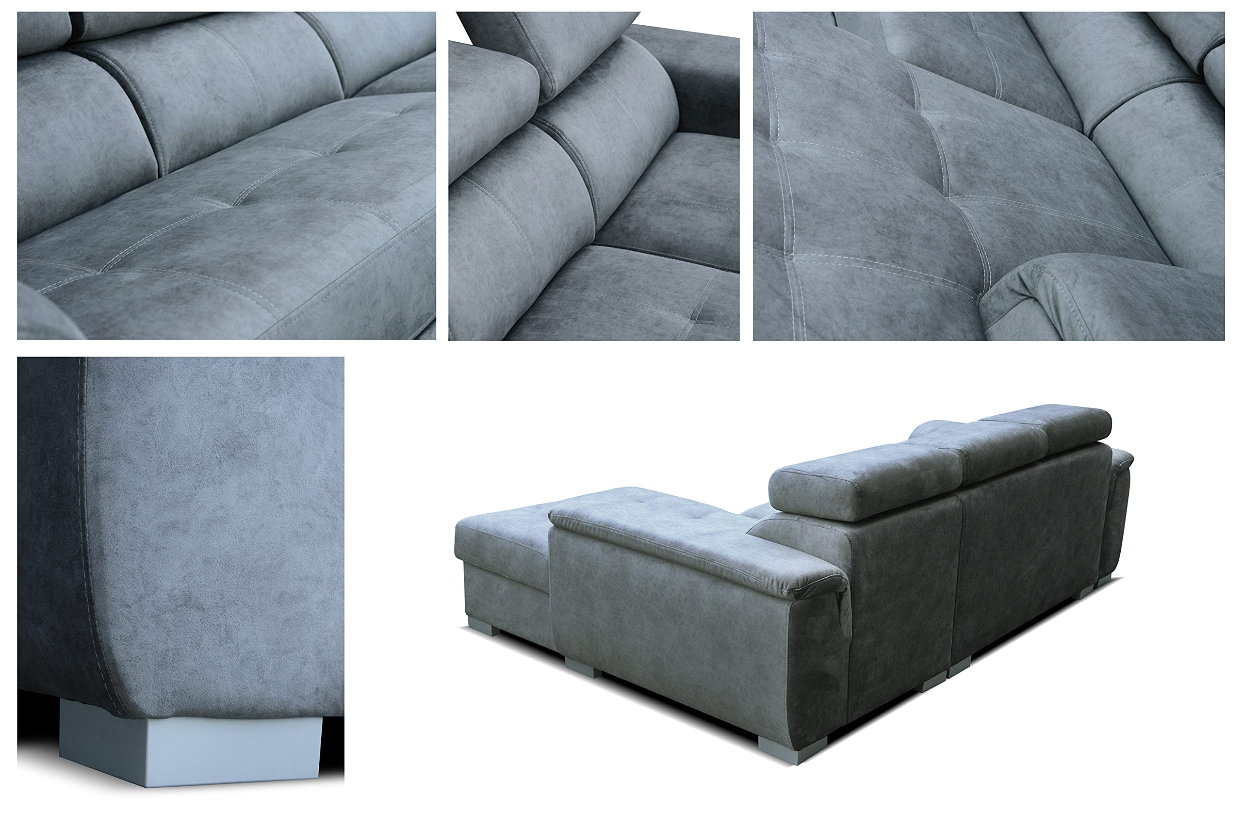 Robin Inspire Sofá Esquinero Modular de 3 Plazas - Sofá Cama en Forma de L Derecho - Arcón de Almacenaje, 3 Reposacabezas Ajustables - para Salón Moderno - 247 cm Silver Gris