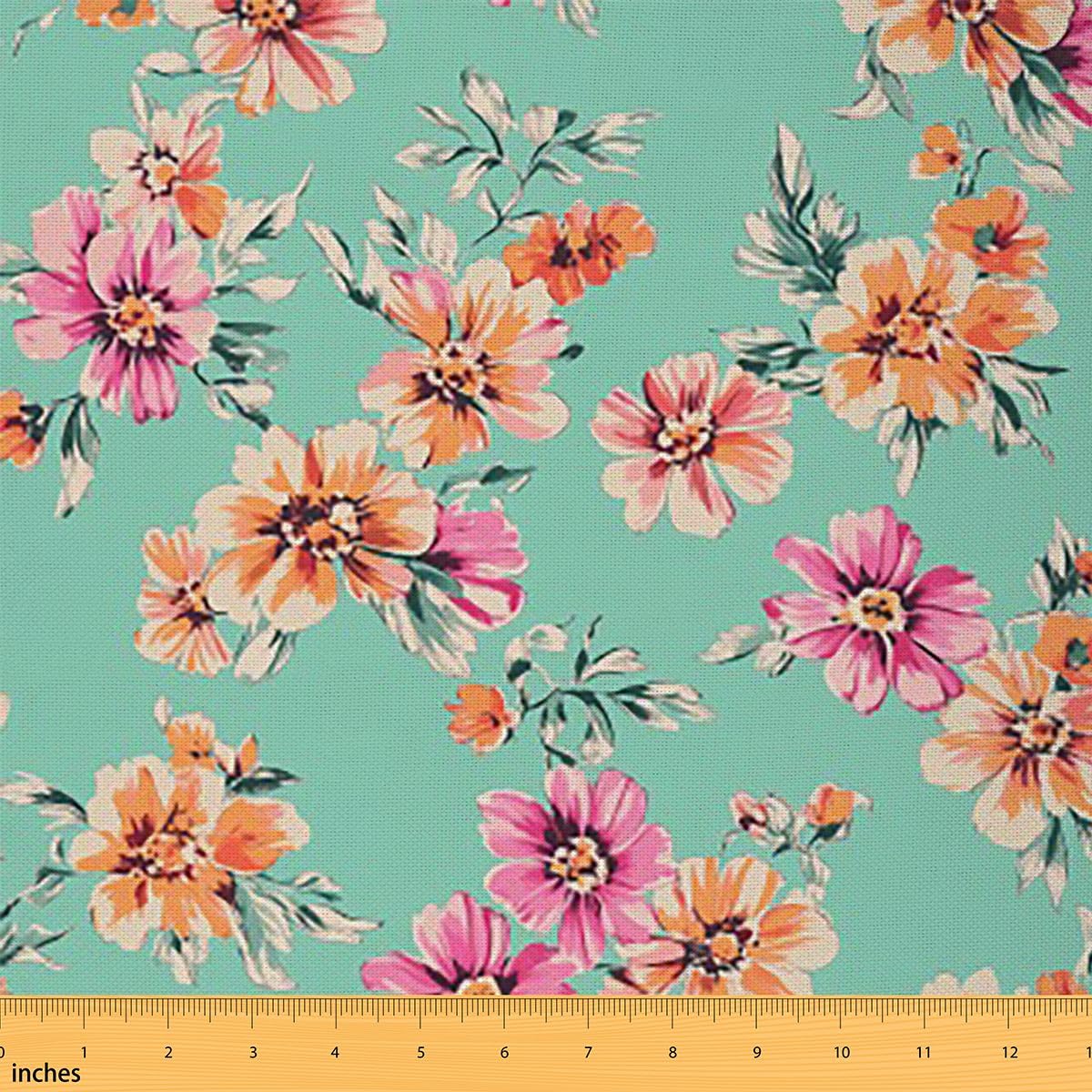 Flower Upholstery Fabric by The Yard, Vibrant Floral Pattern Outdoor Fabric, Watercolor Tropical Plant Decor Fabric, Abstract Aesthetic Quilt Fabric